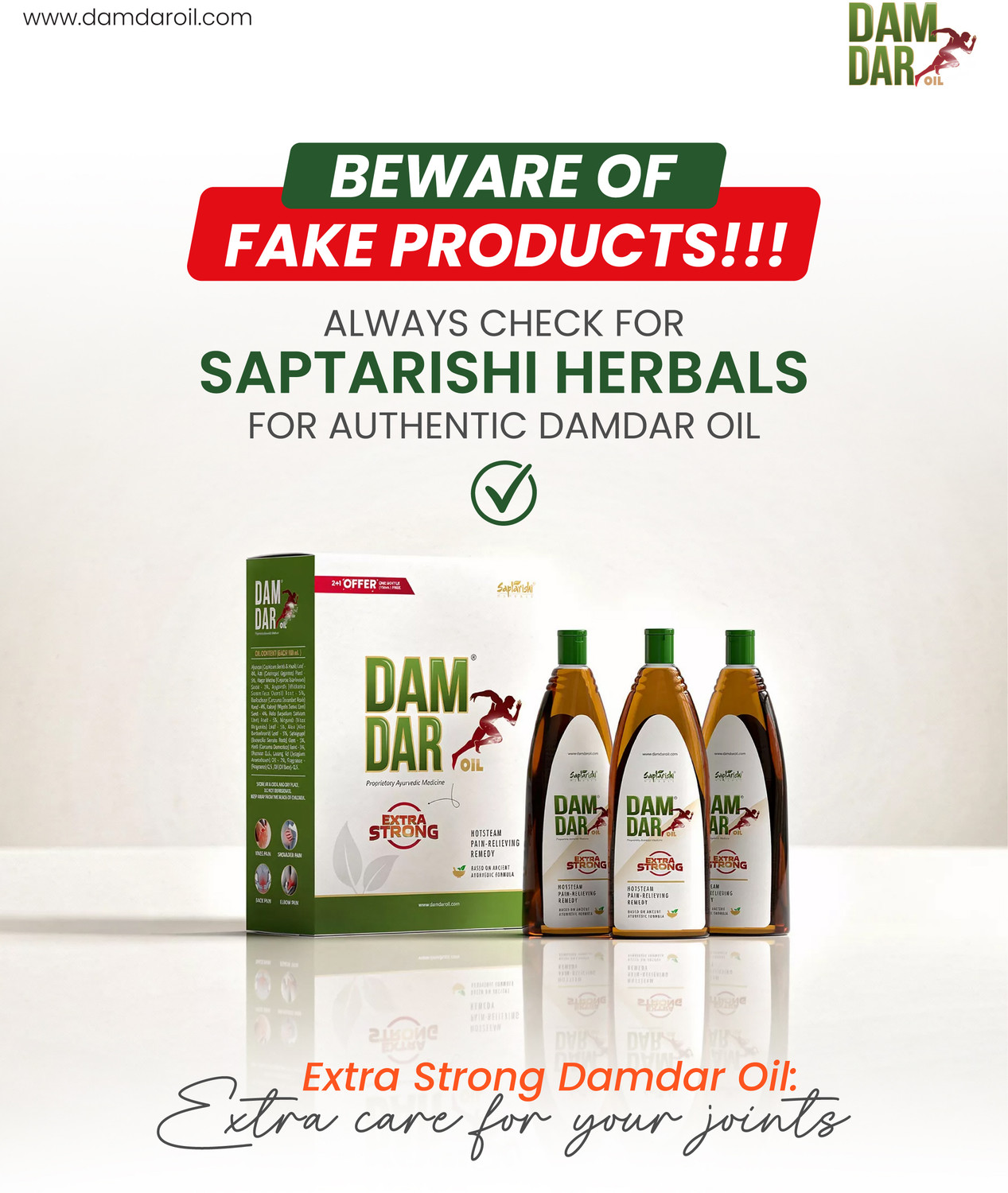 Image of Saptarishi Herbals Damdar Ayurvedic Pain Relief Oil Pack of 3 (450ml) Joint Knee Back Muscle Care