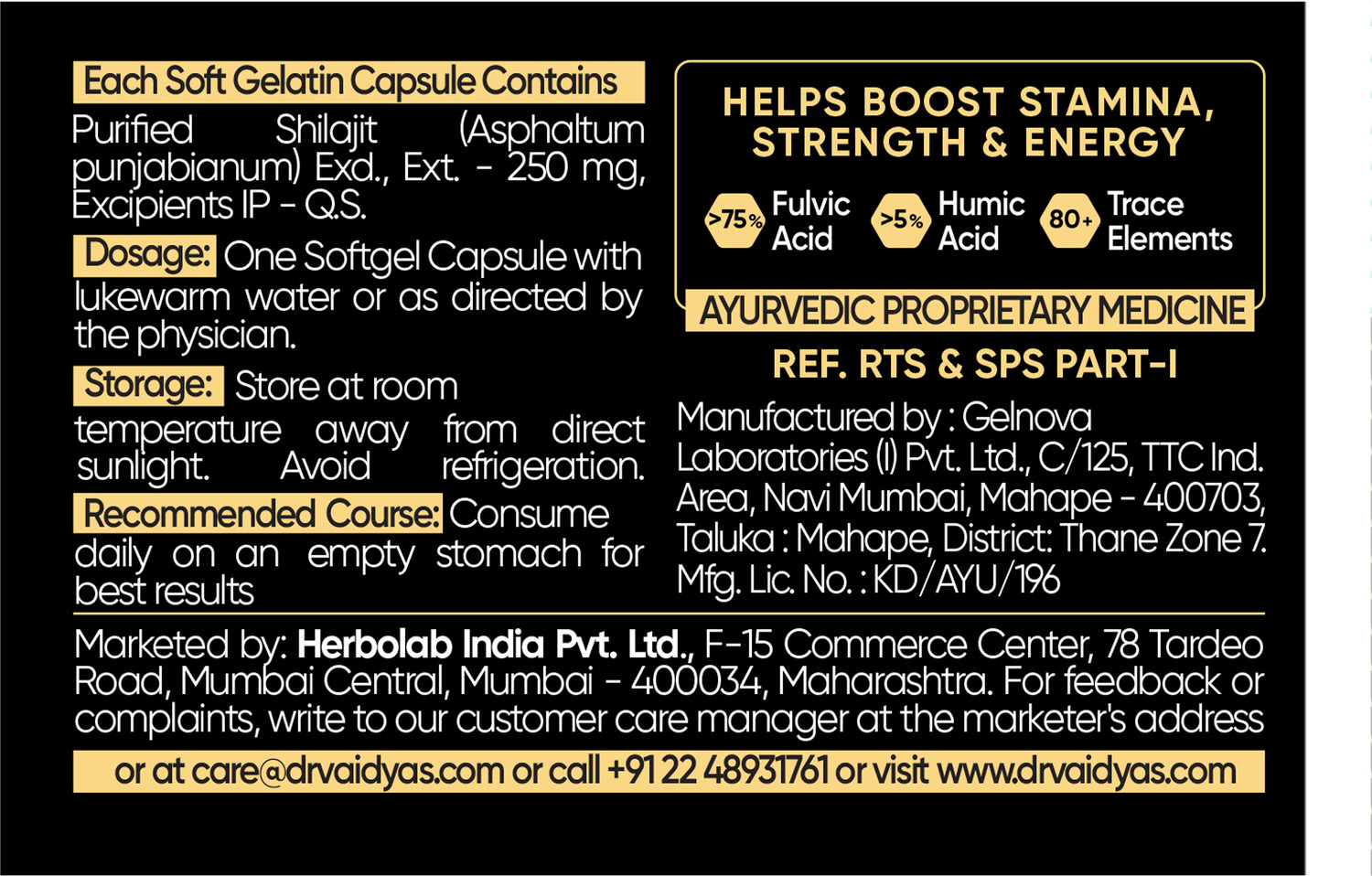Image of DR. VAIDYA'S Shilajit Gold Resin Softgels for Power & Performance