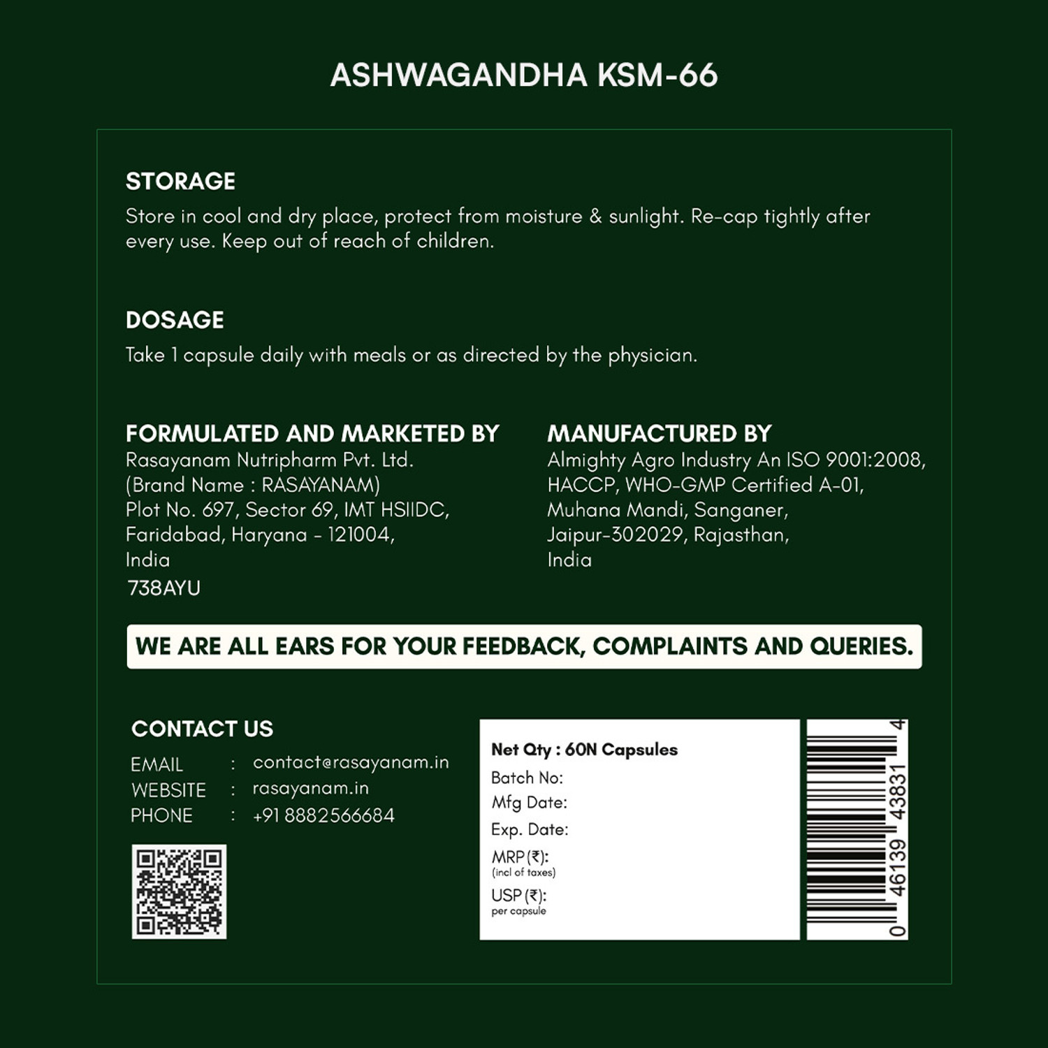 Image of Rasayanam Ashwagandha KSM-66 (500 mg) and Tribulas Gokhru-60 Gokshura Tablets 1000mg Combo
