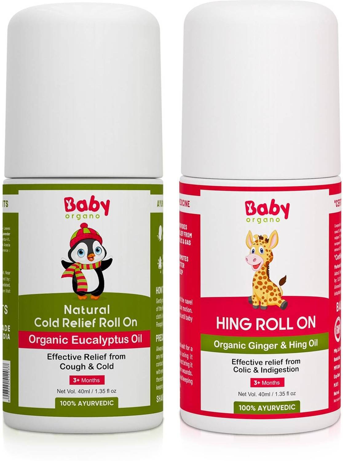 babyorgano Combo of Hing Roll on and Cold relief roll on 100% ayu