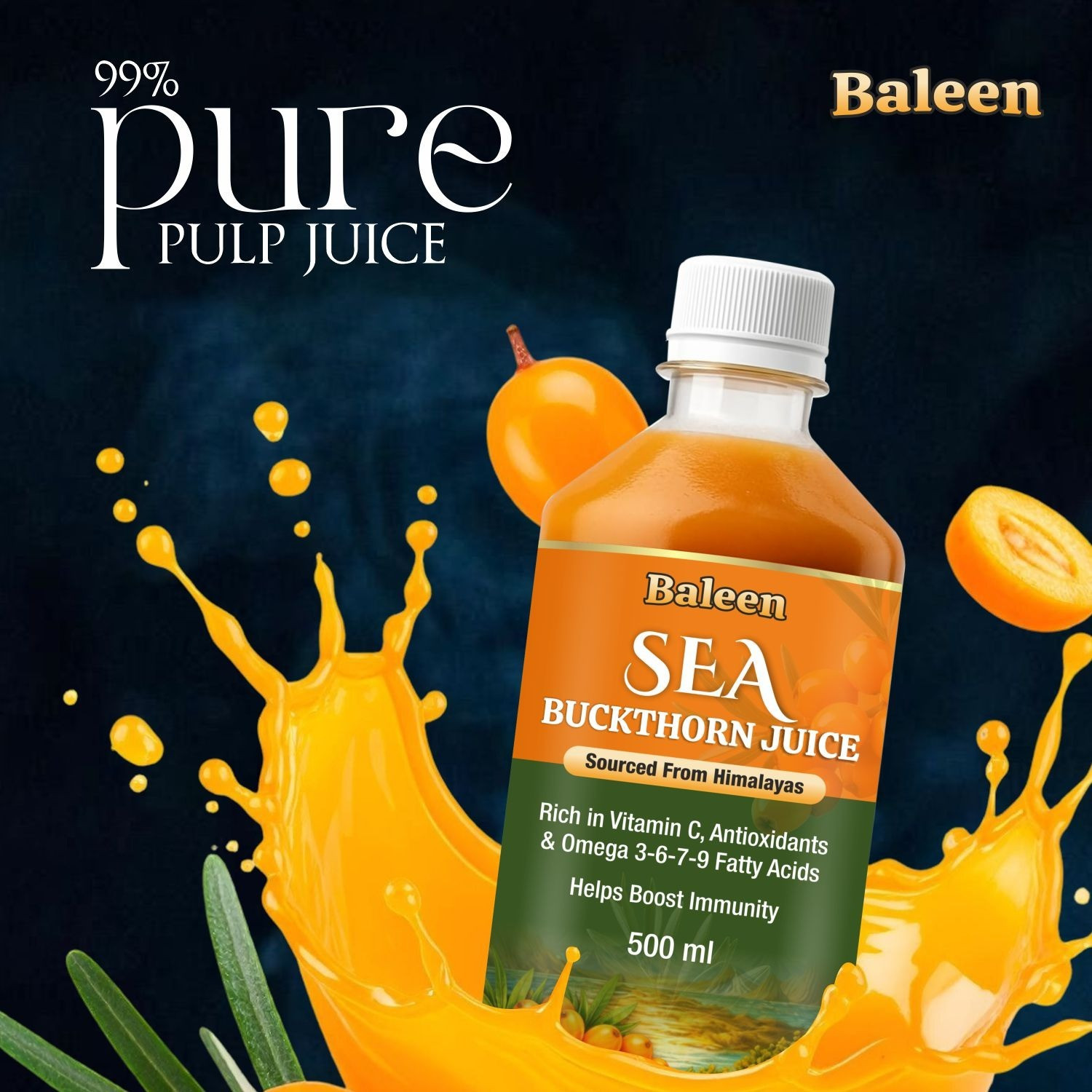 Image of BALEEN Sea Buckthorn Juice | Rich in Vitamin C, Antioxidants & Omega | Support Immunity (500 ml)
