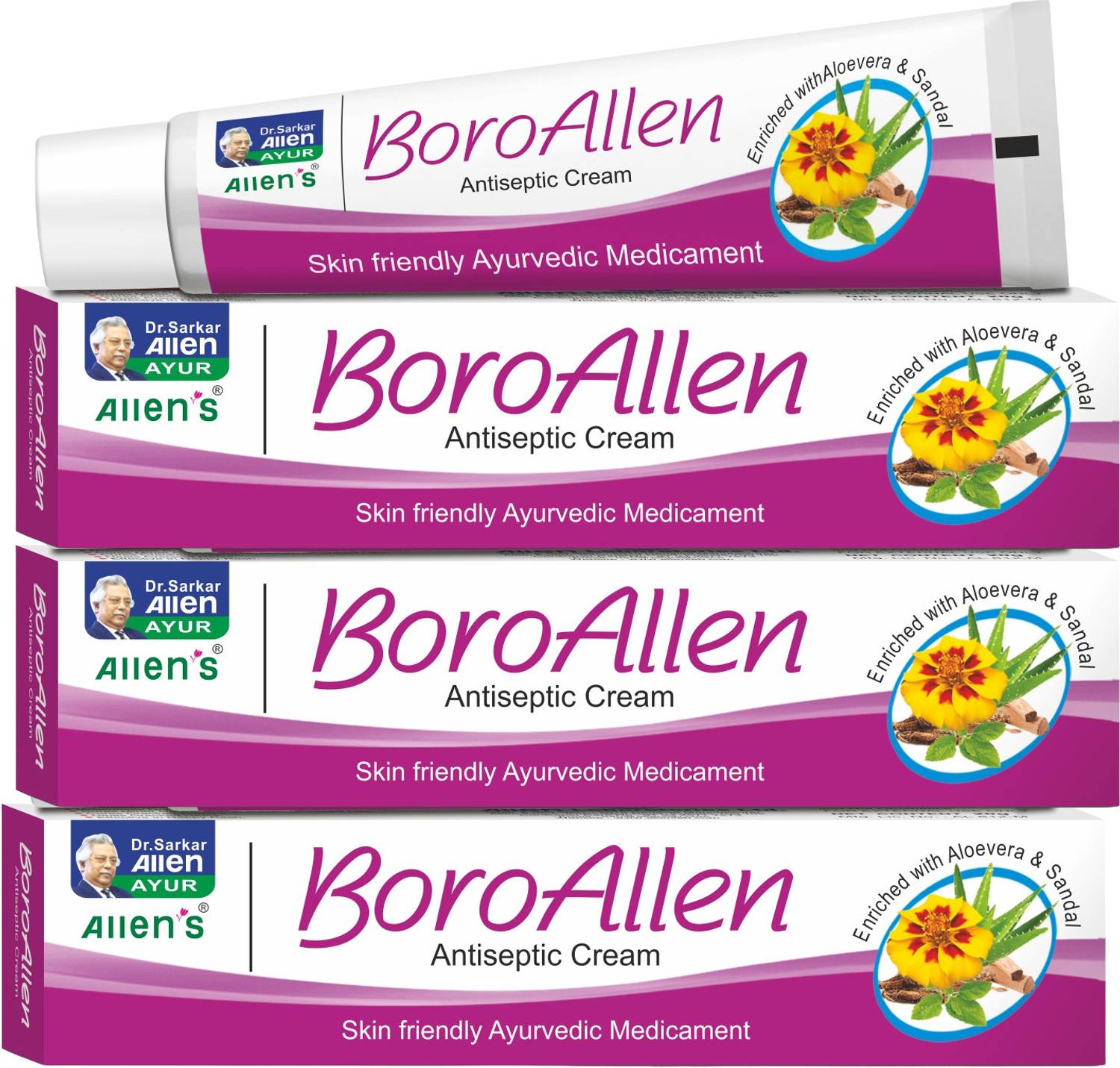 Allen's Ayurvedic Boro Allen Anti Septic Cream (20 gm x 4 Packs))