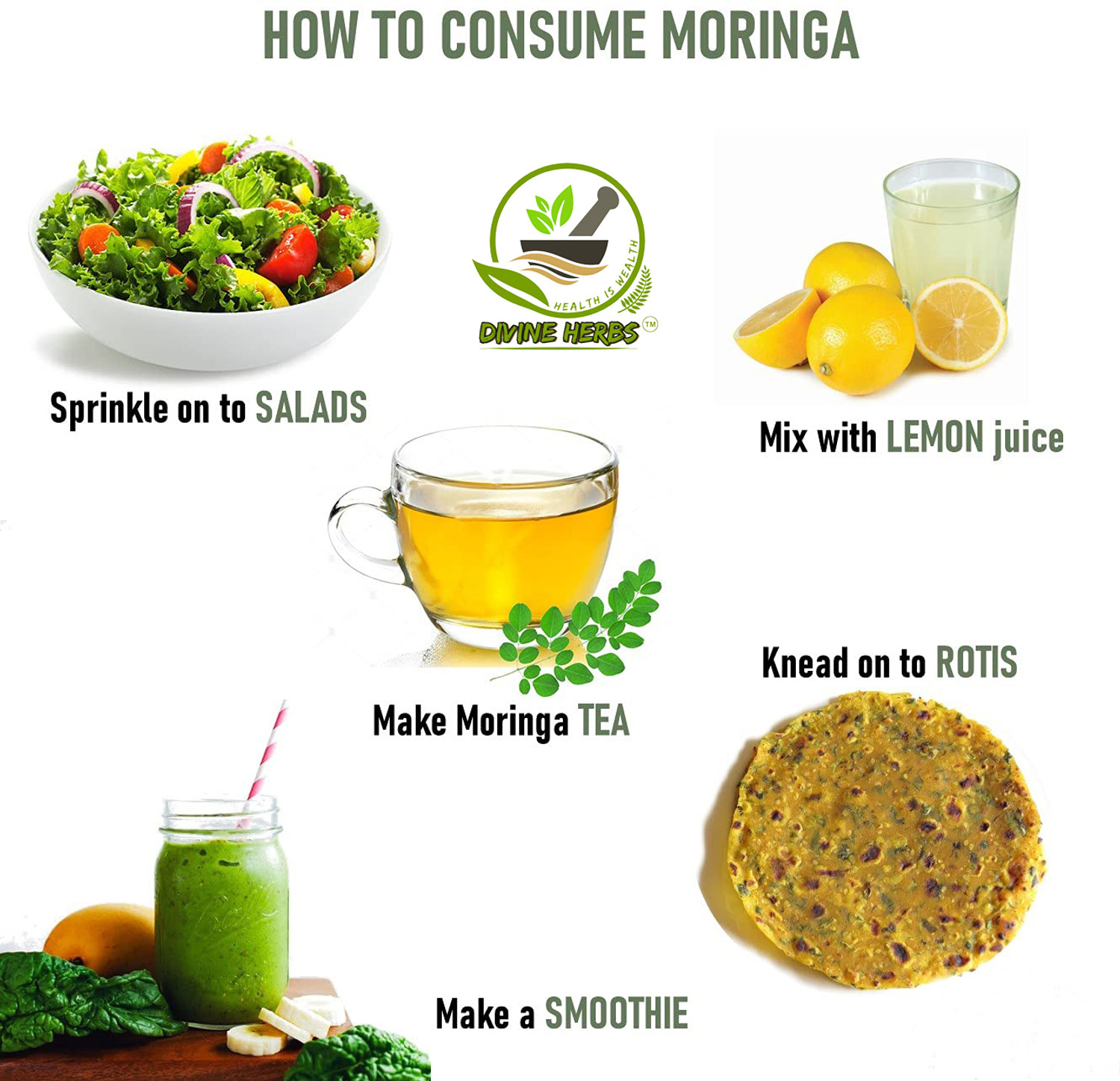 Image of DIVINE HERBS Natural & Organic Moringa Powder For Weight Loss, Health Care