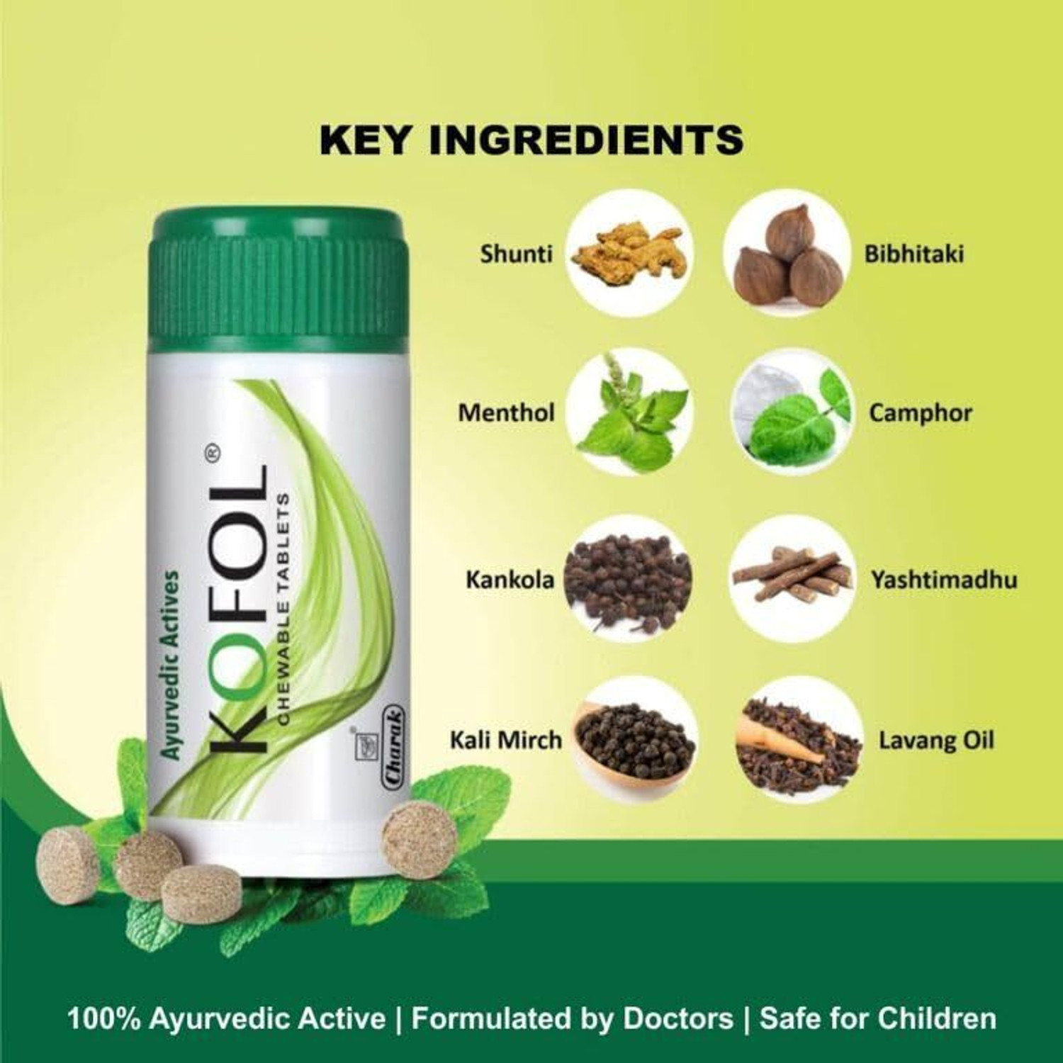 Image of Kofol Ayurvedic Chewable Tablets | Quick Relief for Sore Throat & Dry Cough � 60 each