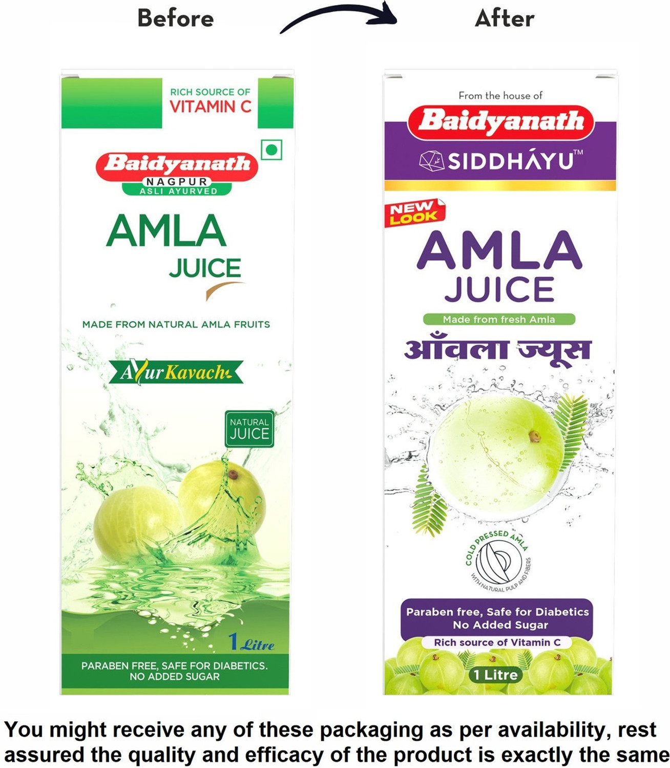 Image of Baidyanath Amla Juice 1 L - Boosts Skin & Hair Health | Vitamin C - (Pack of 2)
