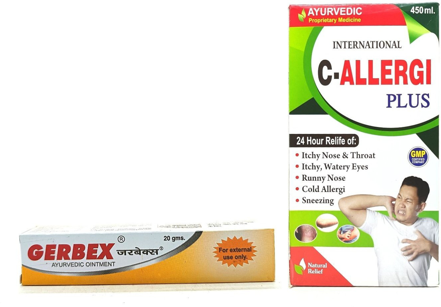 Image of Gerbex AYURVEDIC OINTMENT & C-ALLERGI PLUS TONIC FOR ALL TYPE ITCHING