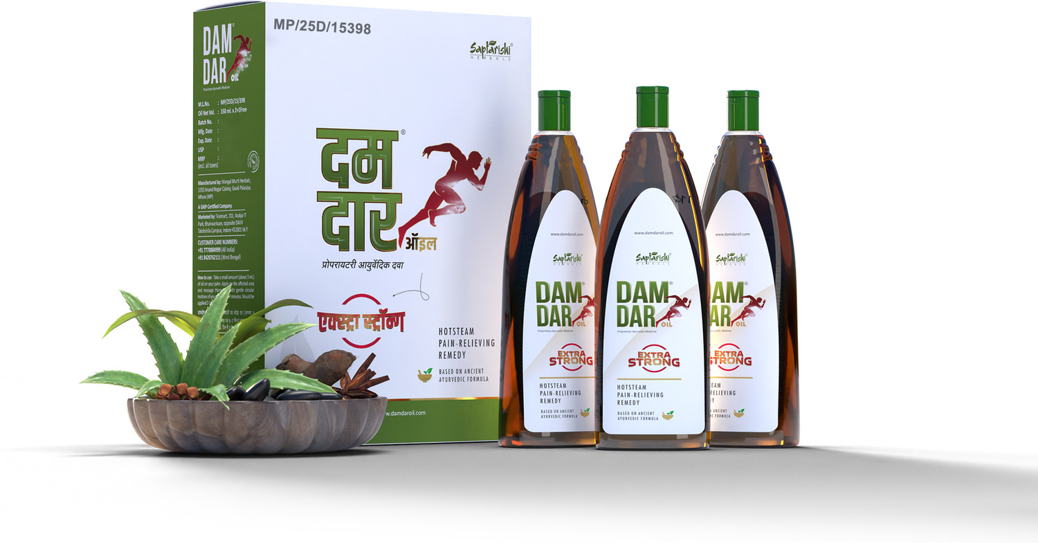 Image of Saptarishi Herbals Damdar Ayurvedic Pain Relief Oil Pack of 3 (450ml) Joint Knee Back Muscle Care