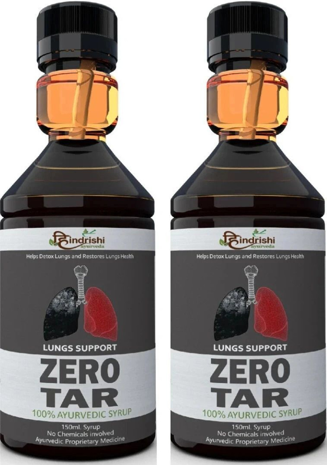 Image of Hindrishi Ayurveda Zero Tar Syrup helps you to remove the tar from the lungs, improves breathing pattern and removes the toxins and prevent your lung from harmful pollutants.