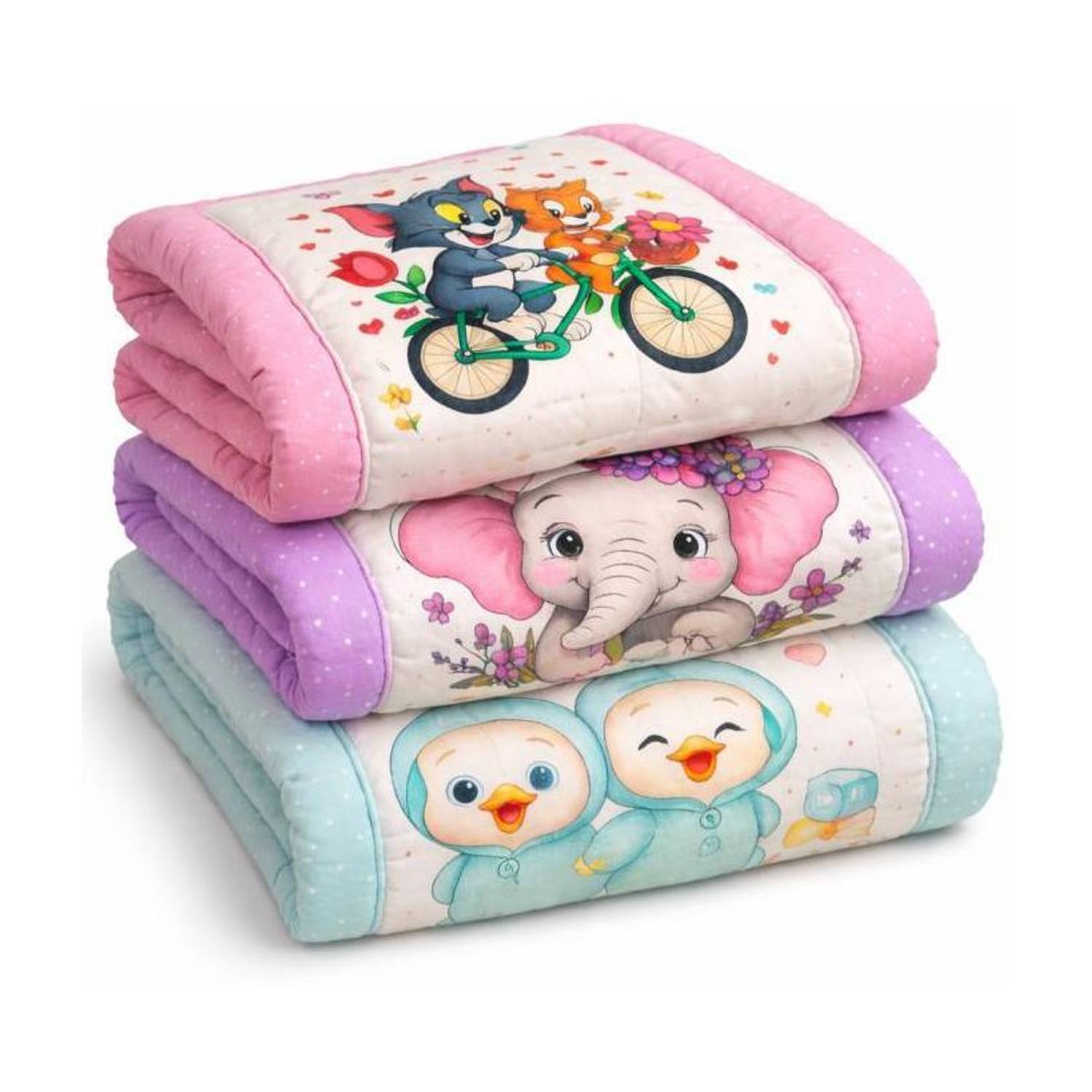 AAROVI Baby Cotton Godadi Set of 3 – Multicolor Animals & Cartoon Prints Baby Godadi Uniqe