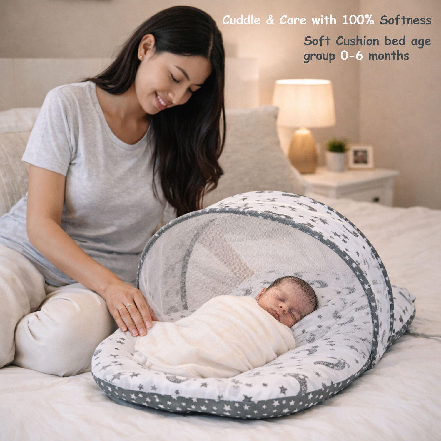 Image of Fareto Combo of Baby Bed with Net | Carry Bag | 4 Pcs Bedding Set(0-6 Months standard crib