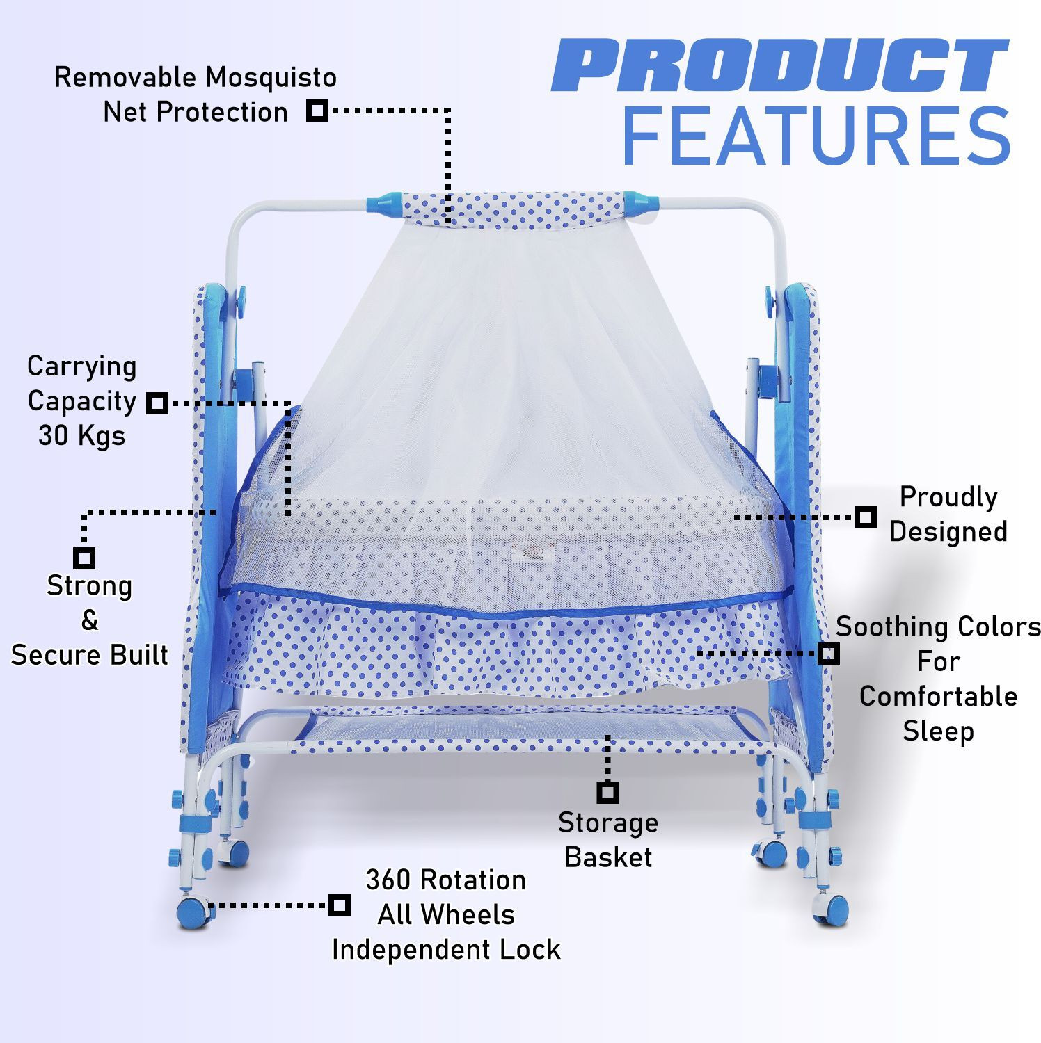 Image of Pandaoriginals BEST BLUE BABY CRADLE PREMIUM|BEST IN SEGMENT FOR BABY With Mosquito Net