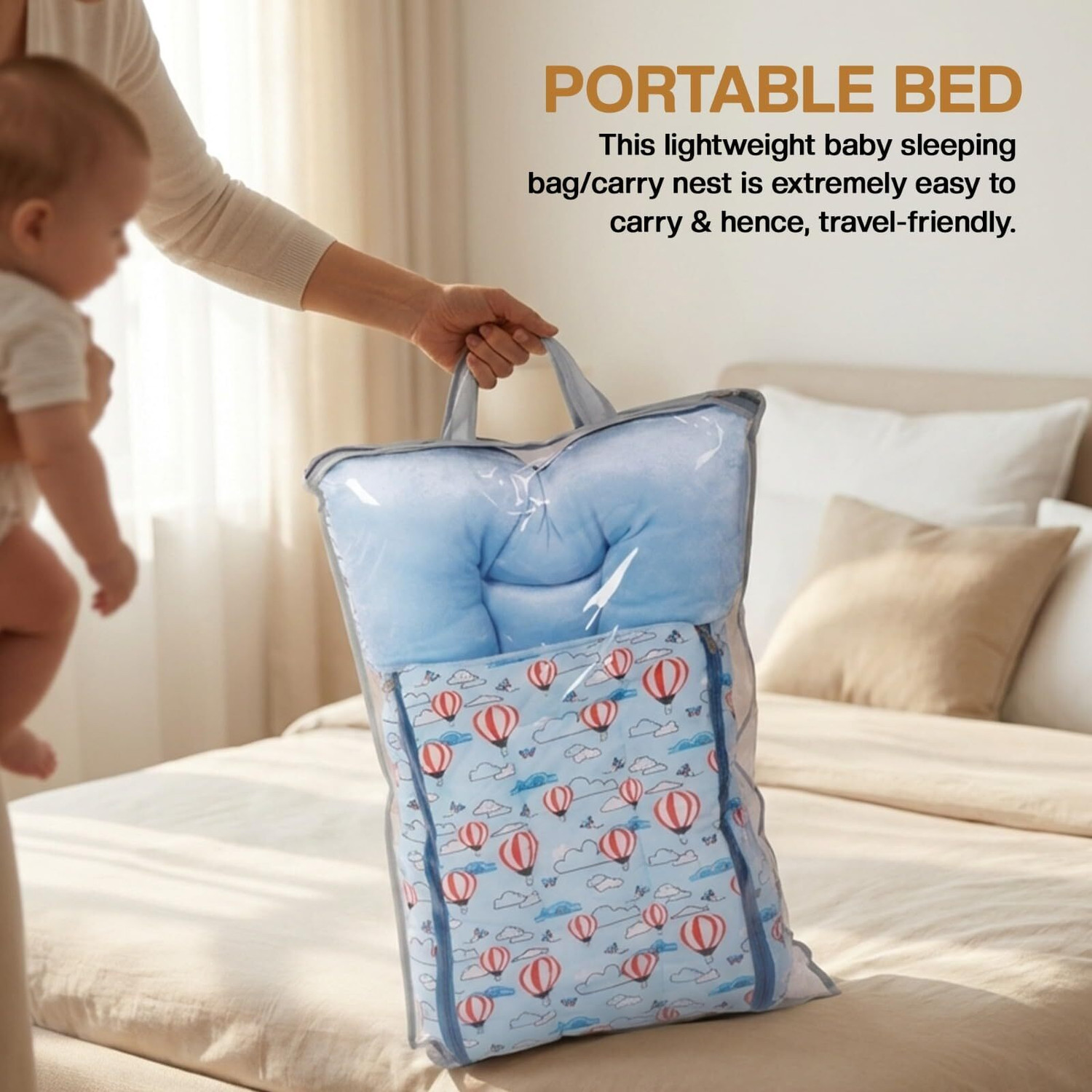 Image of baybee 3 in 1 Velvet Cotton New Born Baby Bed Cum Carry Bed Infant Portable Bassinet Carry Bed Crib Bedding