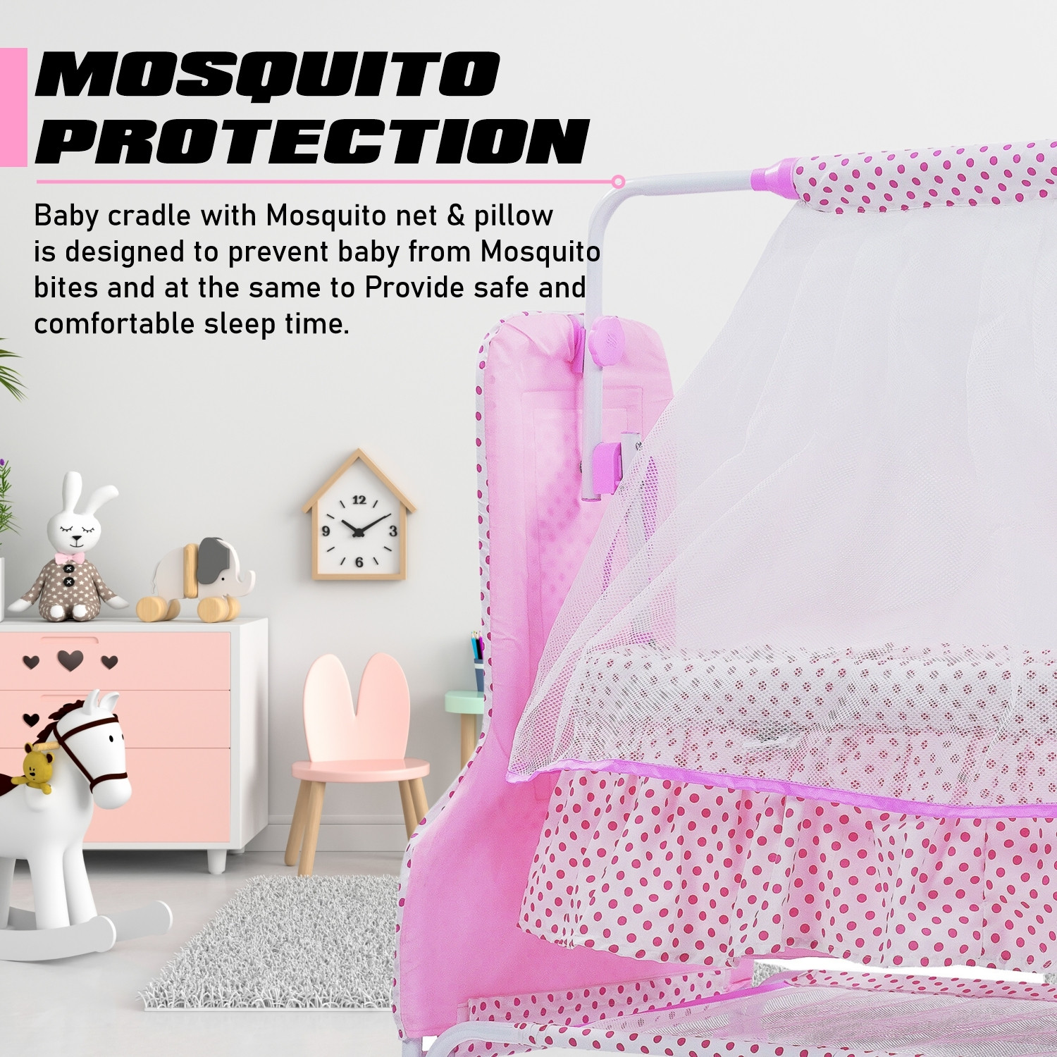 Image of Pandaoriginals BEST PINK BABY CRADLE PREMIUM|BEST IN SEGMENT FOR BABY With Mosquito Net Baby Jhula,Baby Paalna with Canopy Newborn Baby LittleNest Bassinet Cradle with Mosquito Net-Canopy And Wheels Recommened For Cradle For Baby With Net And Swing kids Cradle Baby Cradle Mosquito Net Cradle baby cradle jhula swing