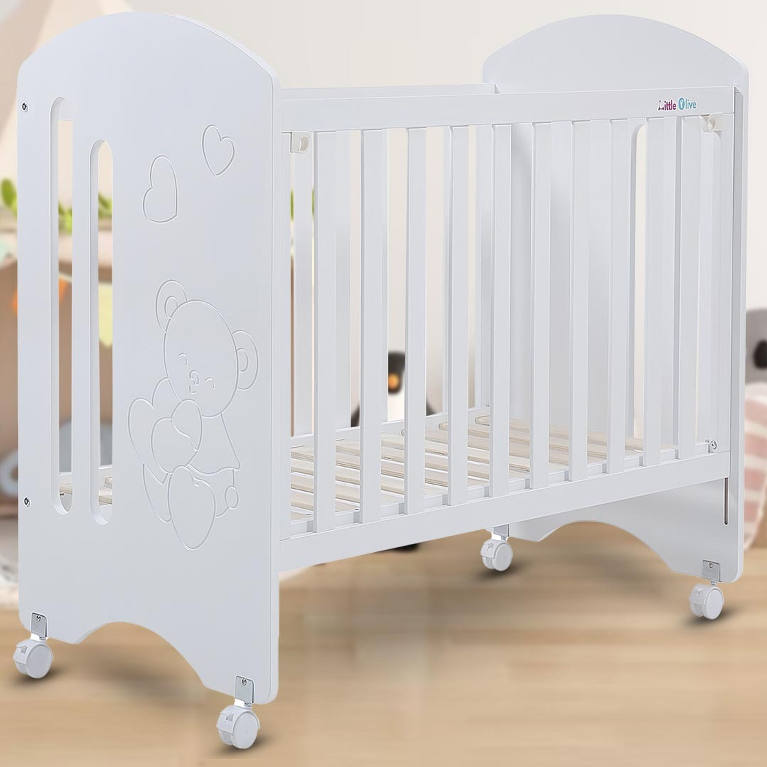 Image of Little Olive Cuddle Wood Infant Cot For New Born - White Cot