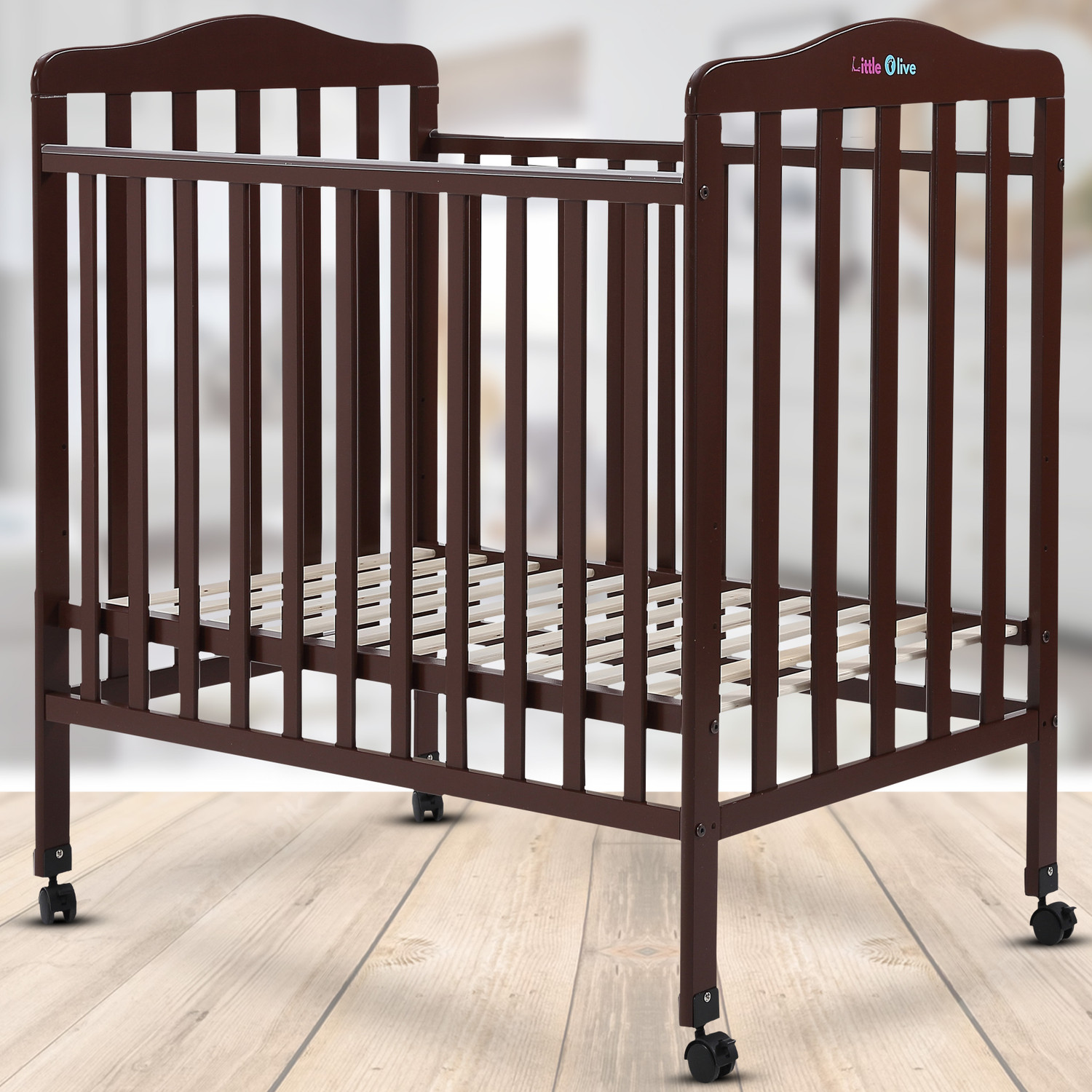Image of Little Olive Star Wooden Baby Cot For New Born - Brown Cot