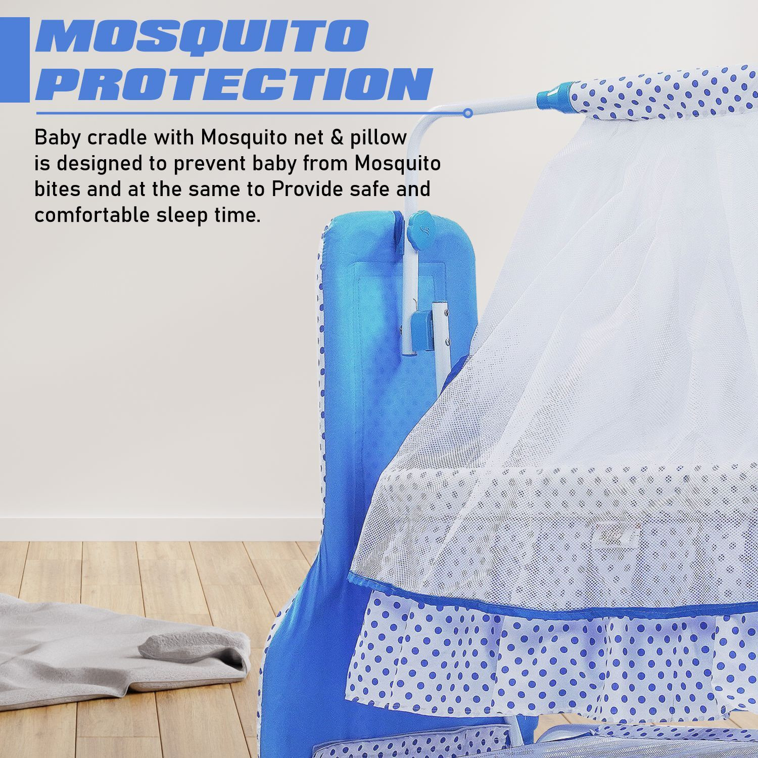 Image of Pandaoriginals BEST BLUE BABY CRADLE PREMIUM|BEST IN SEGMENT FOR BABY With Mosquito Net