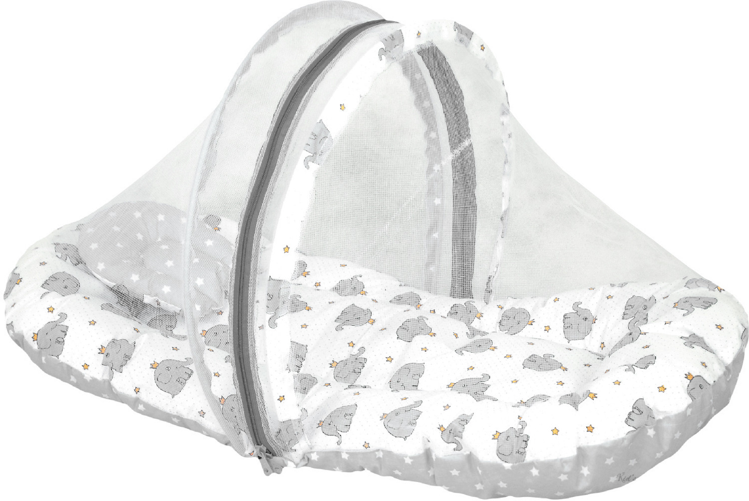 Image of Kid's Charm Mini Elephant 2 in 1 Baby's Cotton Bed with Mosquito Net for 0-4 Months Baby mosquito net bed Sturdy Mattress with Both Side Zip Closure & Pillow for New Born