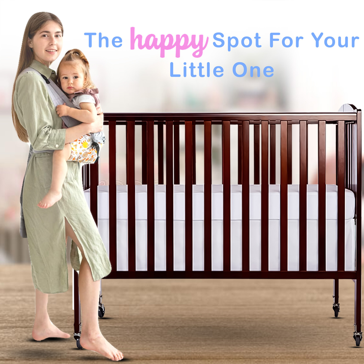 Image of Little Olive Star Wooden Baby Cot For New Born - Brown Cot