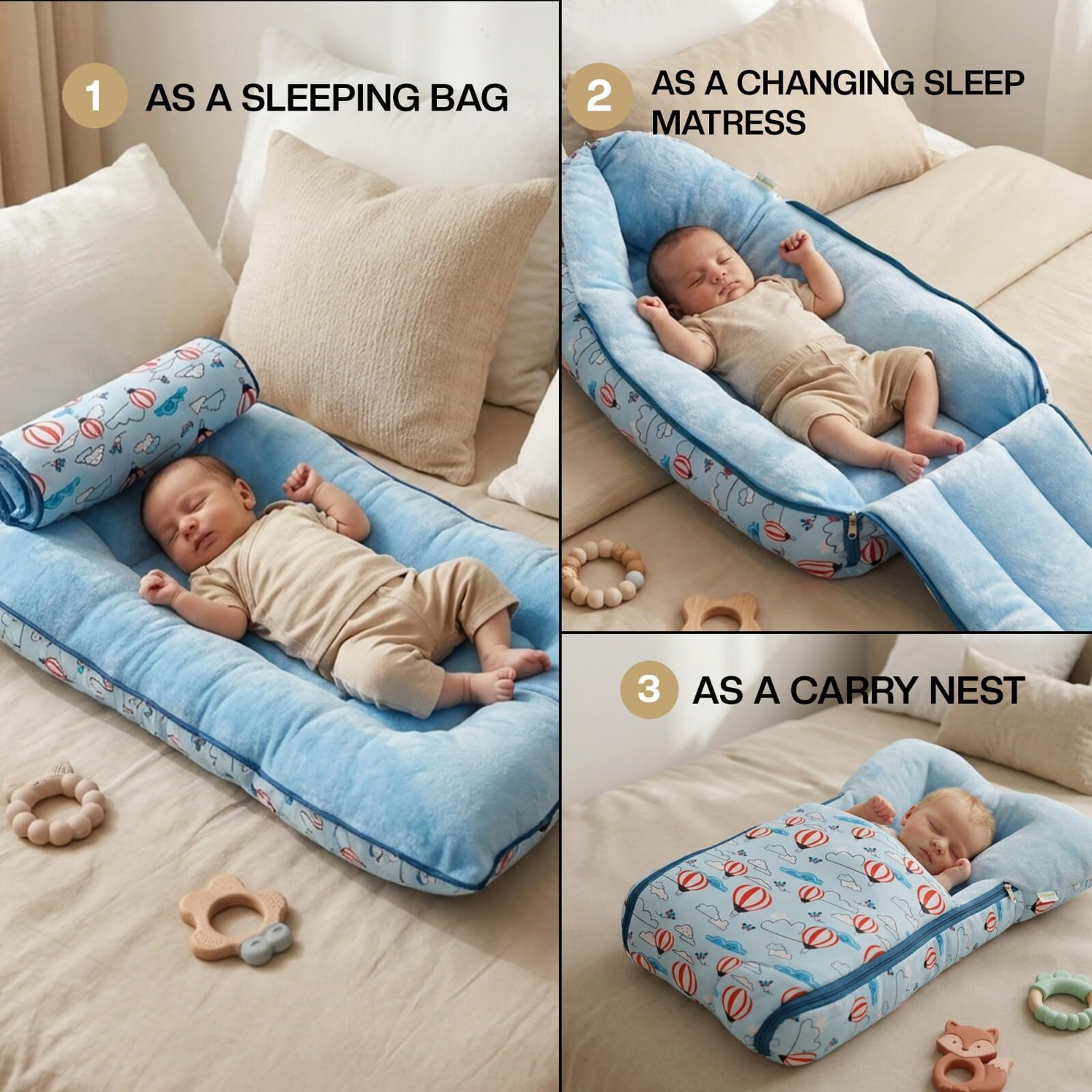 Image of baybee 3 in 1 Velvet Cotton New Born Baby Bed Cum Carry Bed Infant Portable Bassinet Carry Bed Crib Bedding