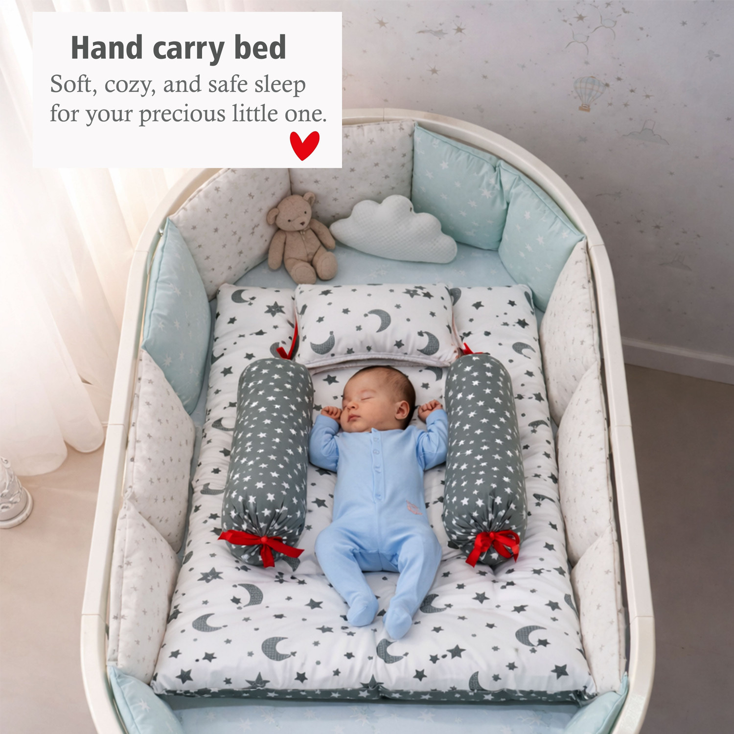 Image of Fareto Combo of Baby Bed with Net | Carry Bag | 4 Pcs Bedding Set(0-6 Months standard crib