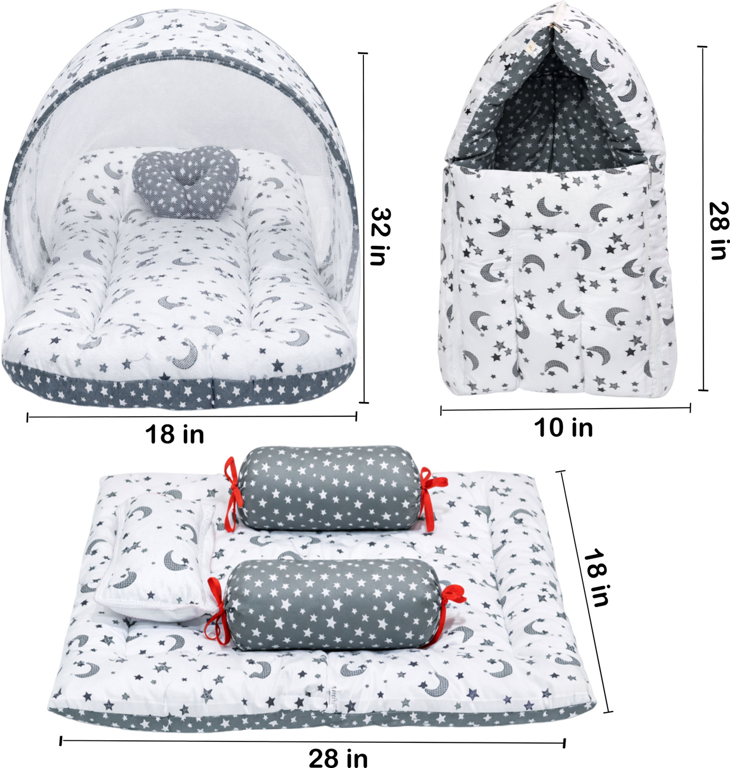 Image of Fareto Combo of Baby Bed with Net | Carry Bag | 4 Pcs Bedding Set(0-6 Months standard crib