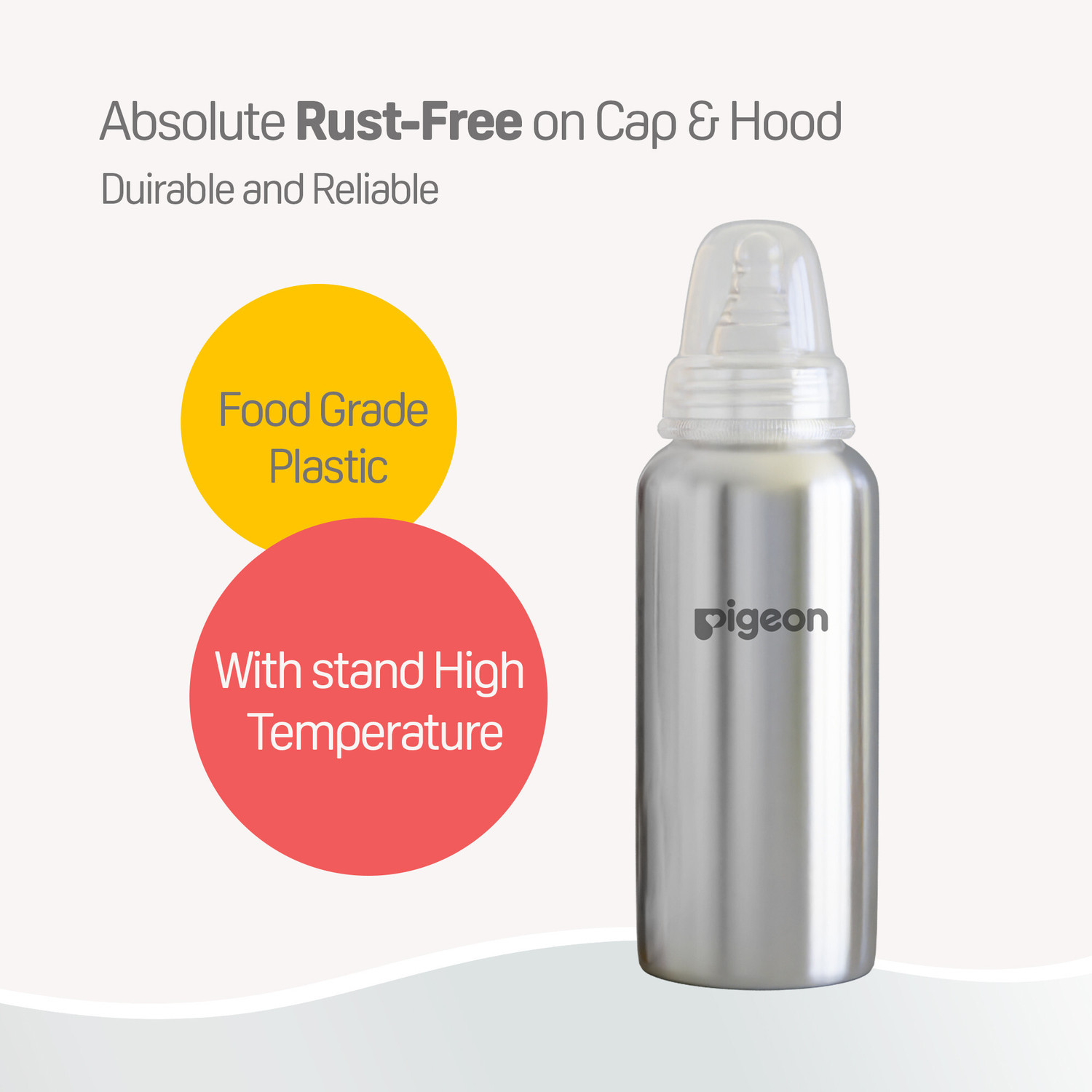 Image of Pigeon Slim Neck Steel baby feeding bottle Y size with plastic hood & cap (natural) - 240 ml