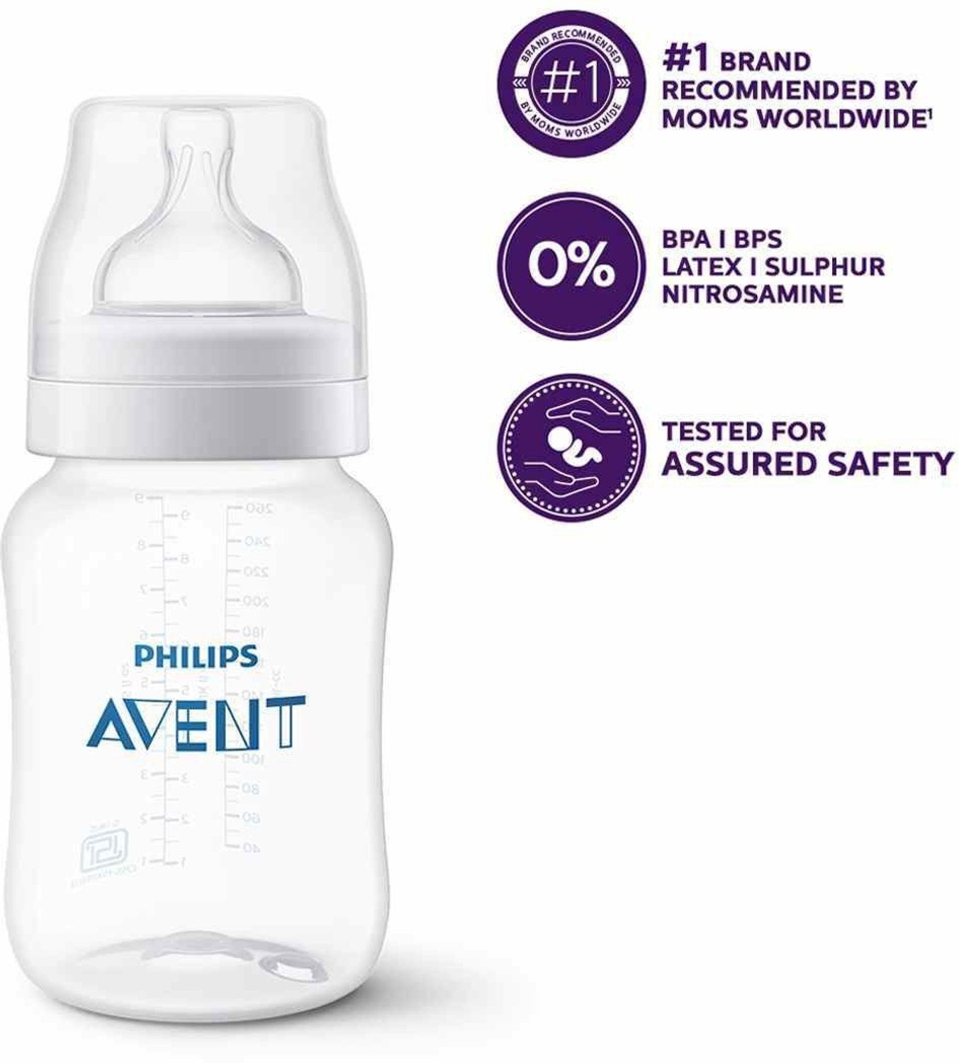 Image of Philips Avent SCF813 /10 ANTI-COLIC BOTTLE SLOW FLOW TEAT 1M+ - 260 ml
