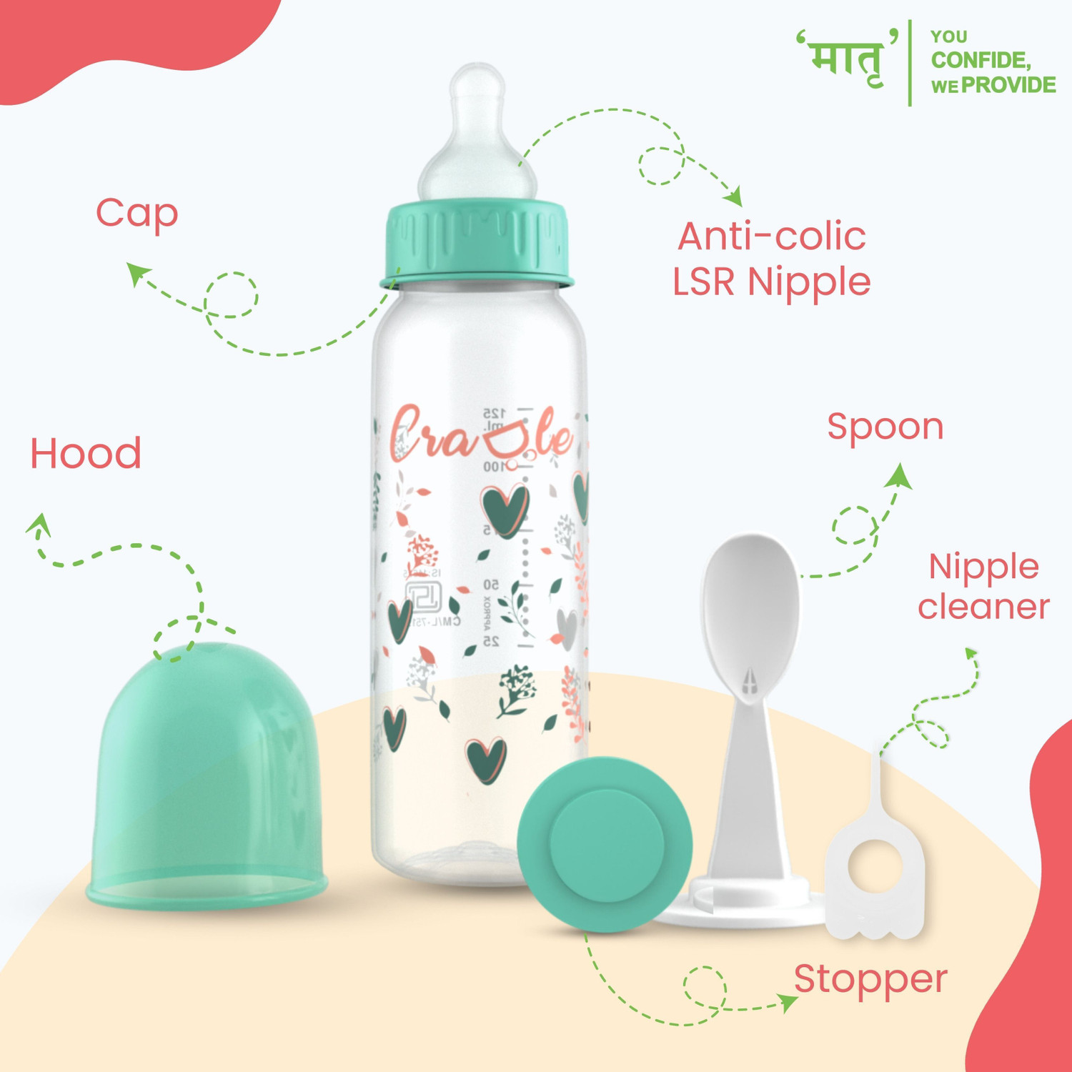 Image of Cradle Rainbow Feeding Bottle - 250 ml