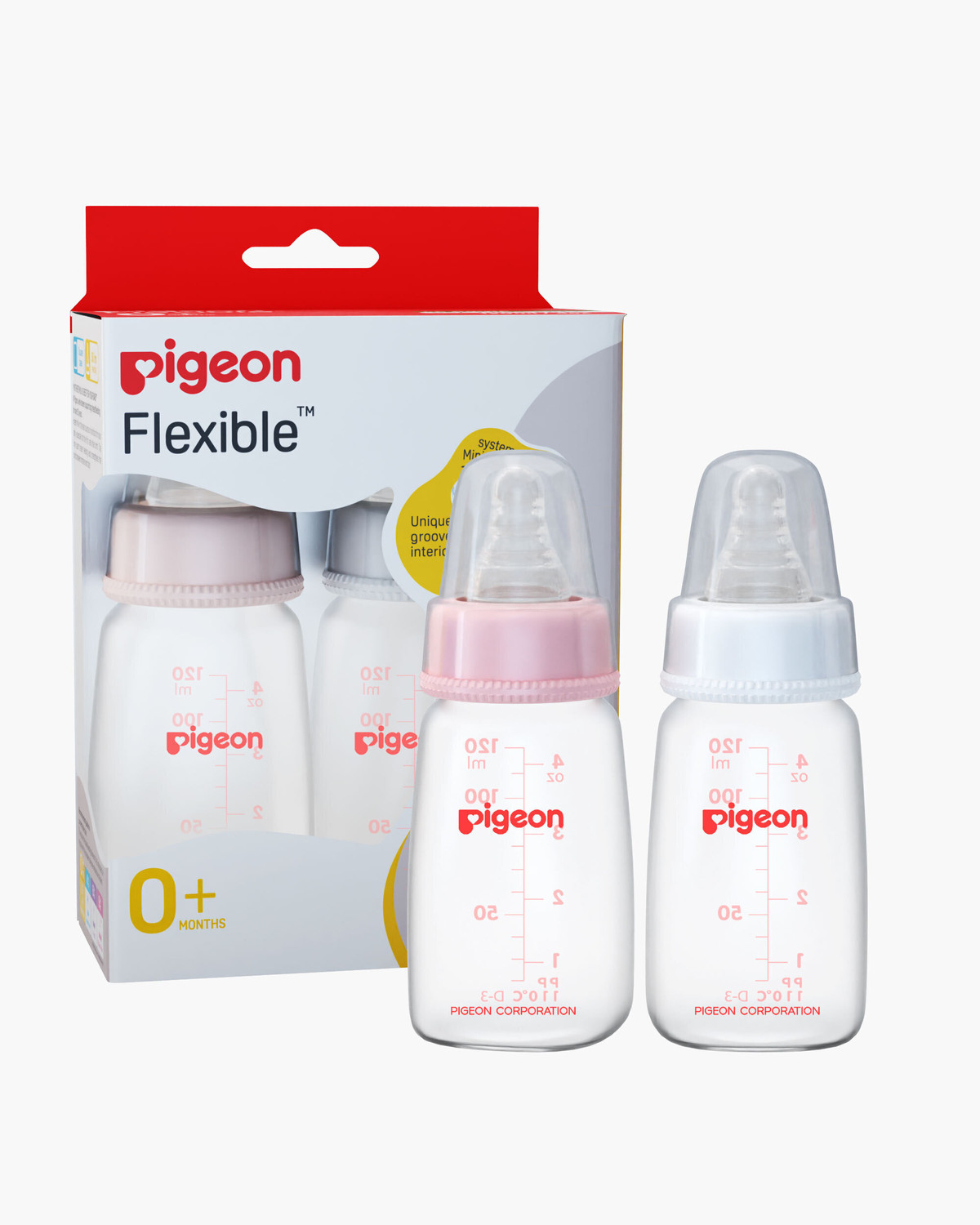Image of Pigeon PERISTALTIC NURSING BOTTLE TWIN PACK KPP-120ML(PINK & WHITE) NIPPLE S - 120 ml