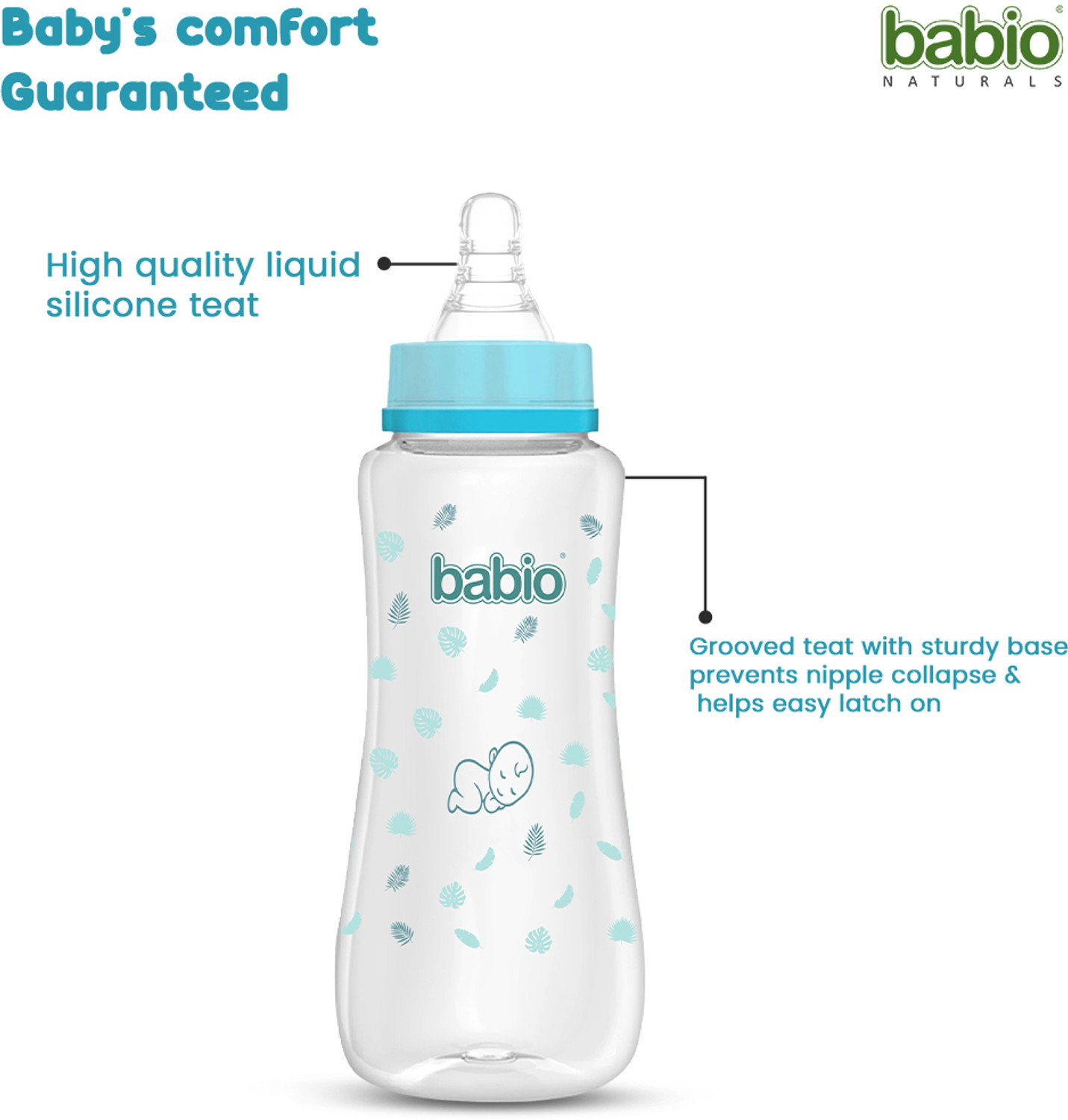 Image of babio Essential slim neck Baby Feeding Bottle - 250 ml (Blue) - 250 ml