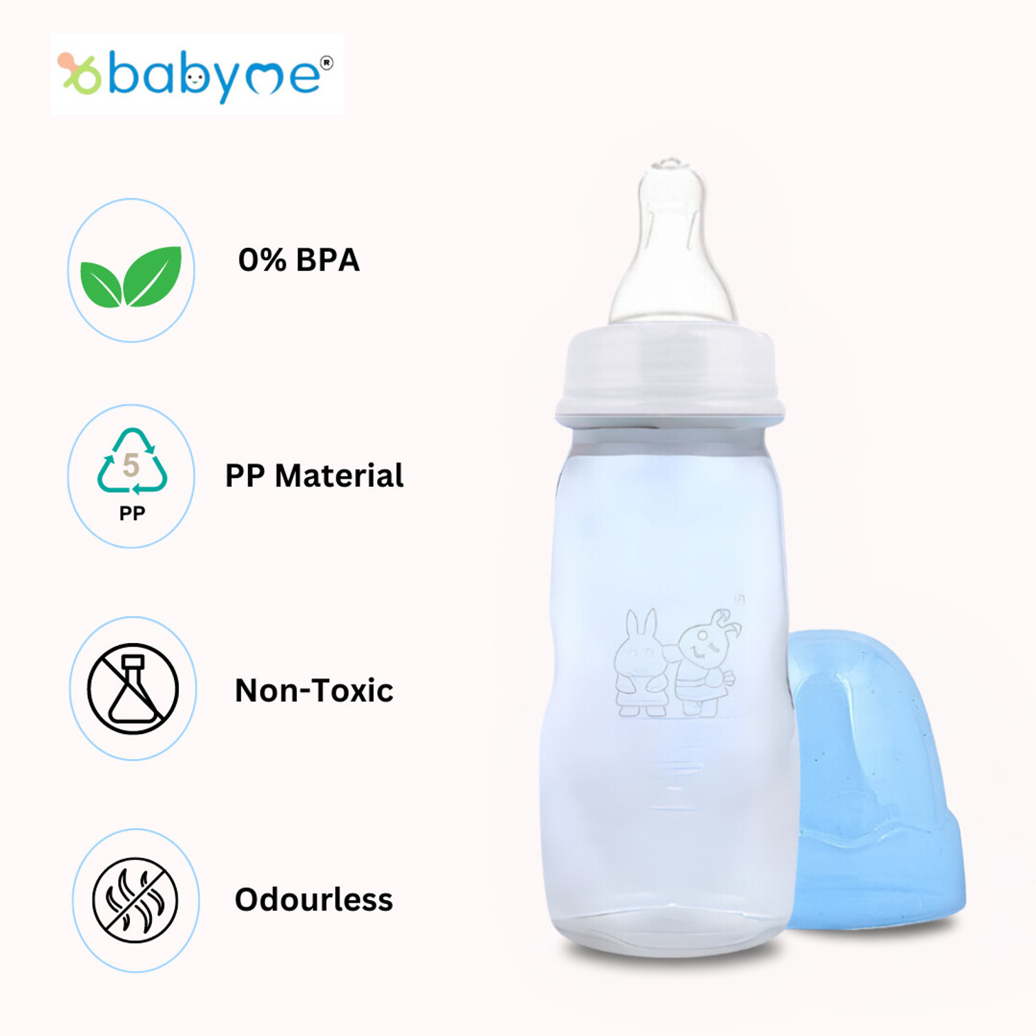 Image of Babyme Smooth Neck BPA free Feeding Bottle With Silicon Nipple for Baby /Infant /Toddler - 150 ml