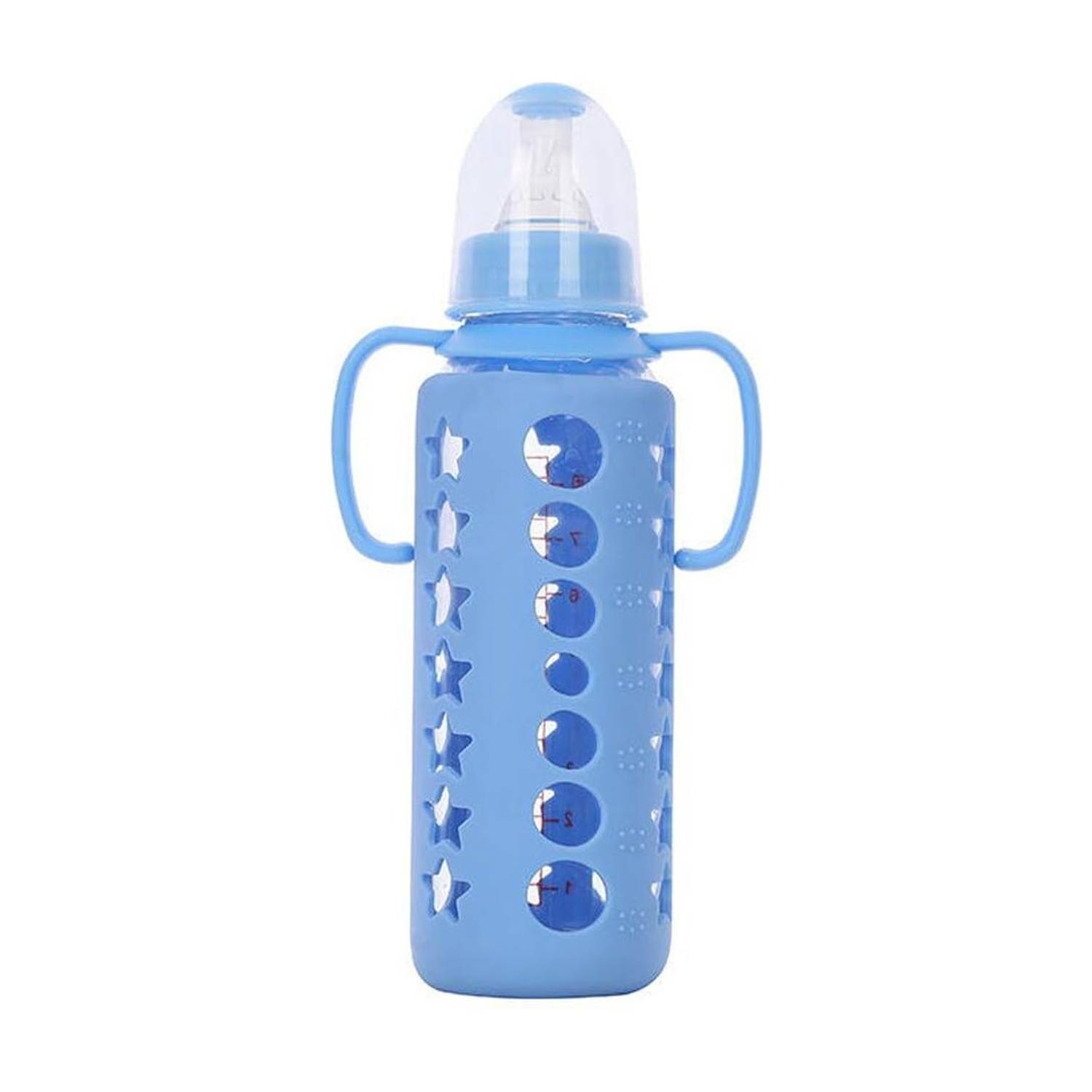 KIDS MY LITTLE Glass Bottle with Cozy Silicone Cover & Handel, BPA Free Silicone Nipple. - 240 ml