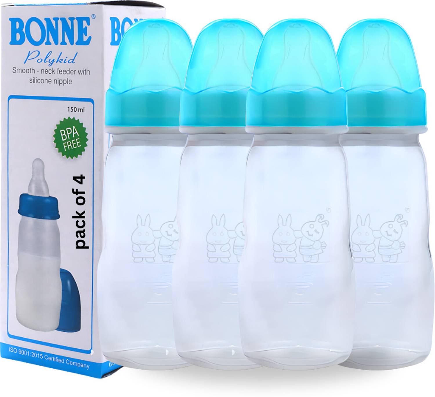 Babyme Smooth Neck BPA free Feeding Bottle With Silicon Nipple for Baby/Infant/Toddler - 150 ml