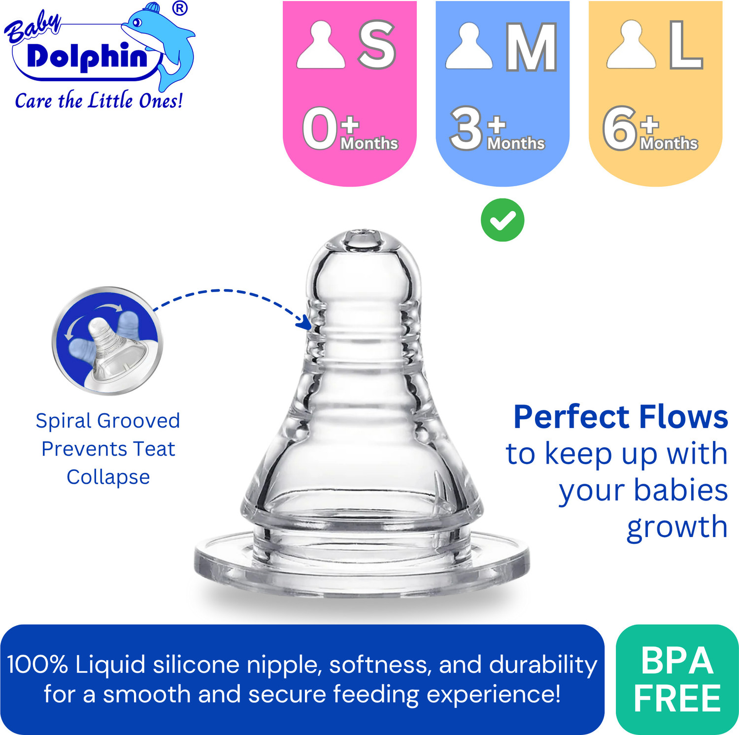 Image of Baby Dolphin Anti-Colic Slim Neck Baby Feeding Bottle with Handle, BPA Free, Milk Bottle, 3m+ - 125 ml