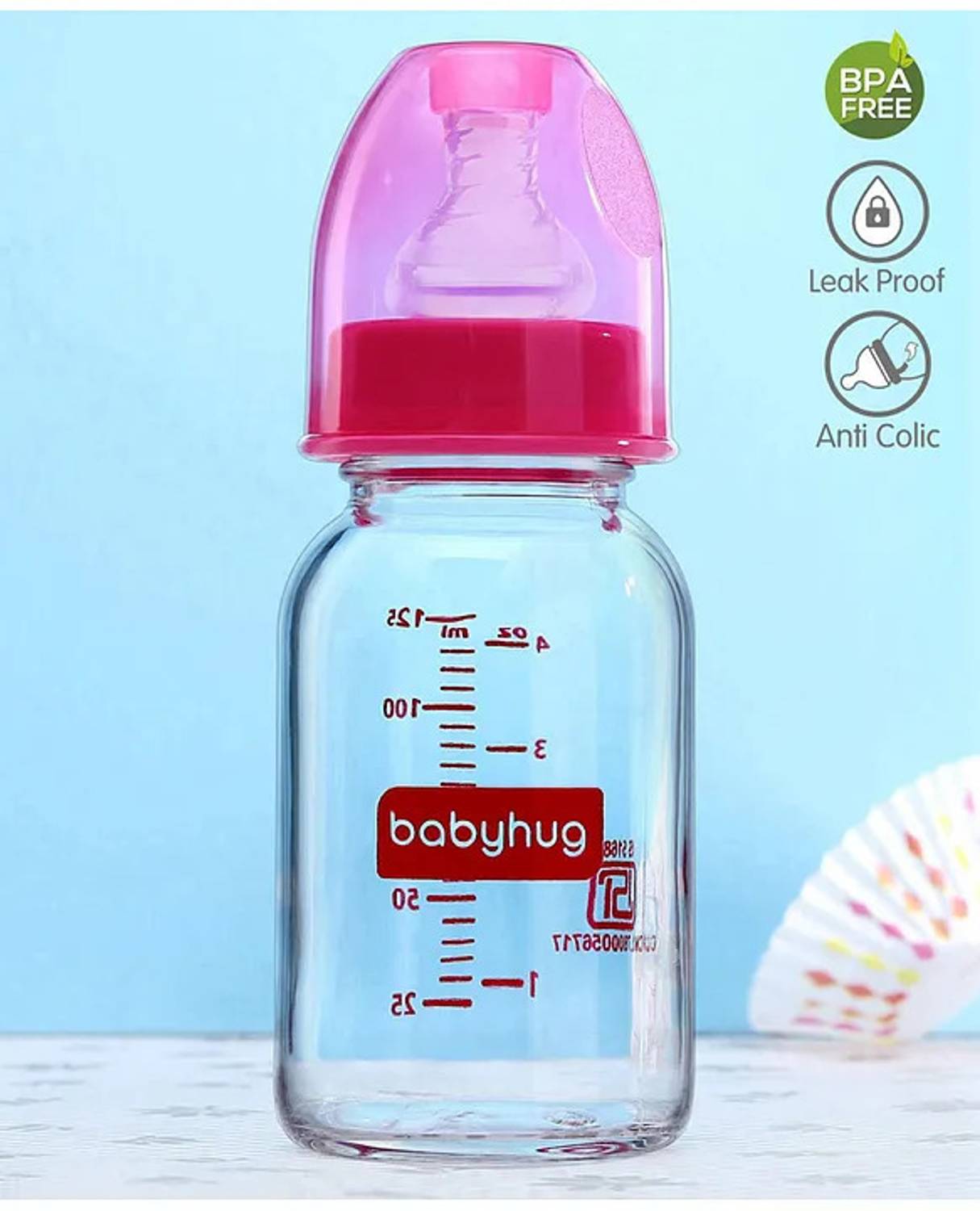 babyhug BABY FEEDING BOTTLE GLASS - 125 ml