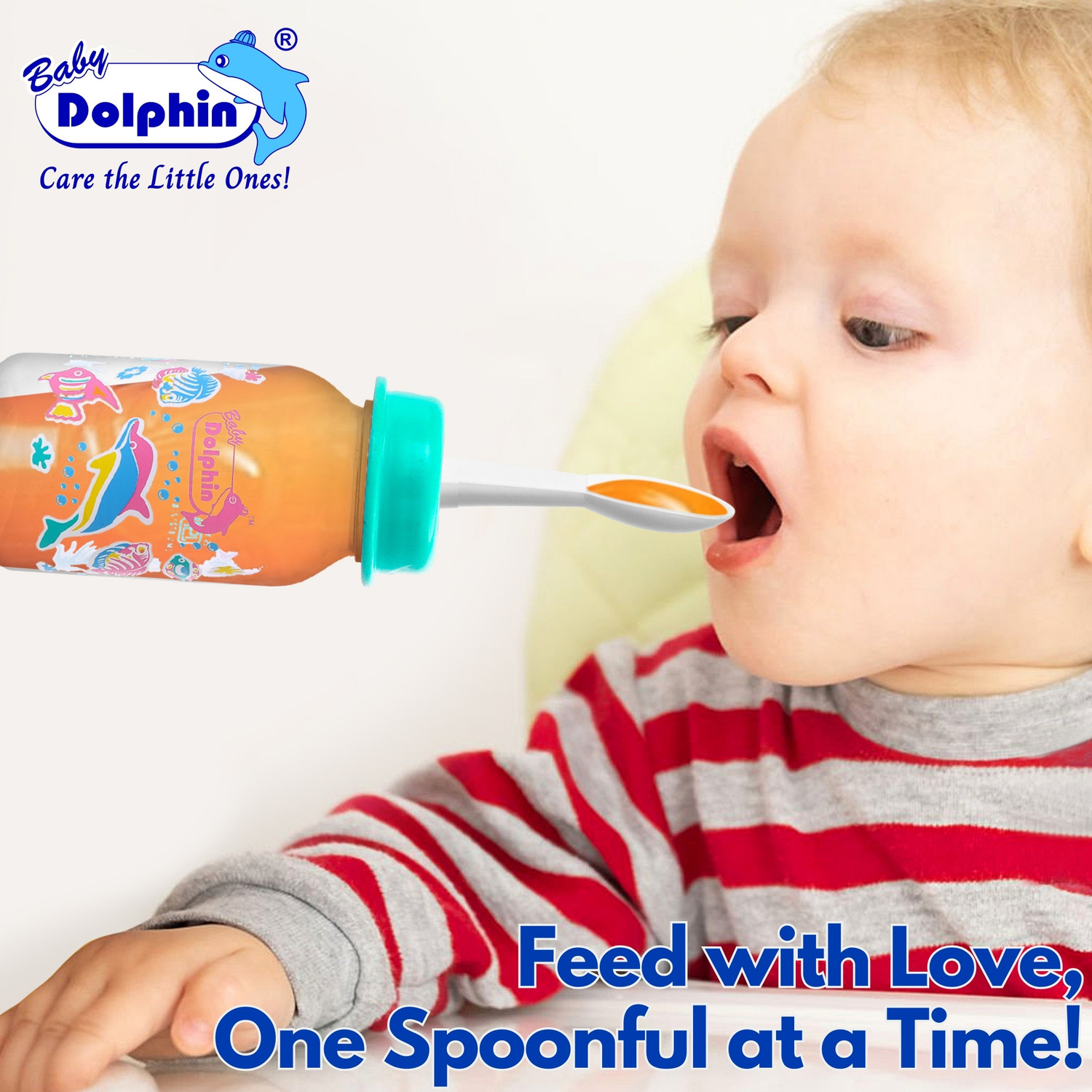 Image of Baby Dolphin Prince 2 in 1 Baby Feeding Bottle with Spoon |Anti-Colic| BPA Free, 3m+, Fish - 125 ml
