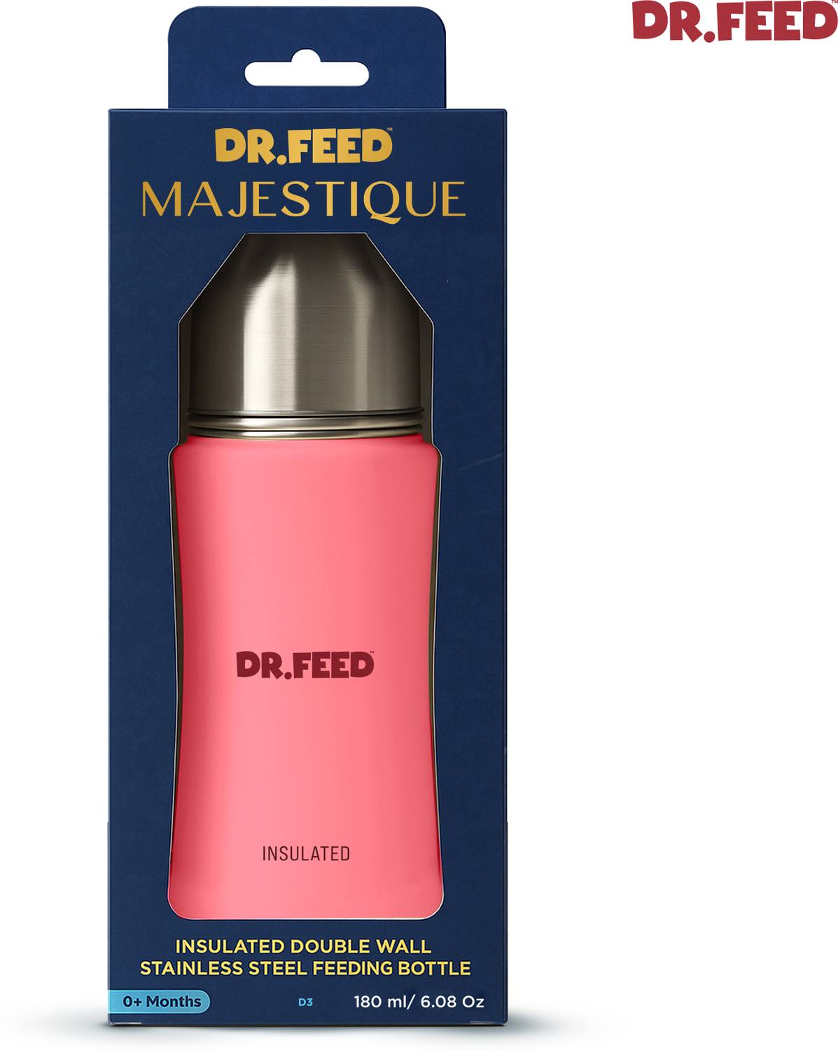 Adore Dr.Feed Majestique Insulated Steel Feeding Bottle with Anti-Colic Teat- D3 - 180 ml