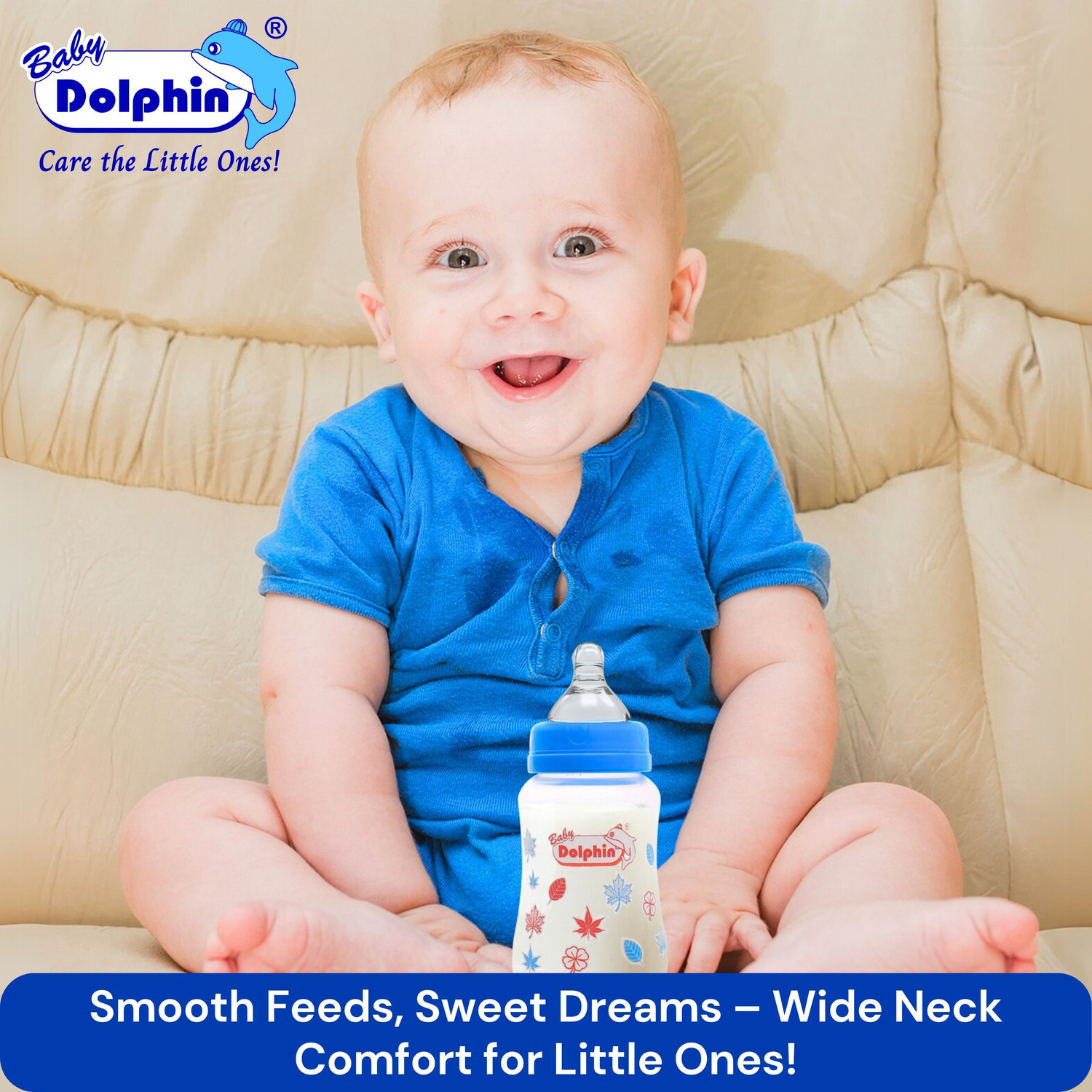 Image of Baby Dolphin Anti-Colic Natural Wide Neck Baby Feeding Bottle | Pack of 1 | BPA Free | Leaf - 250 ml