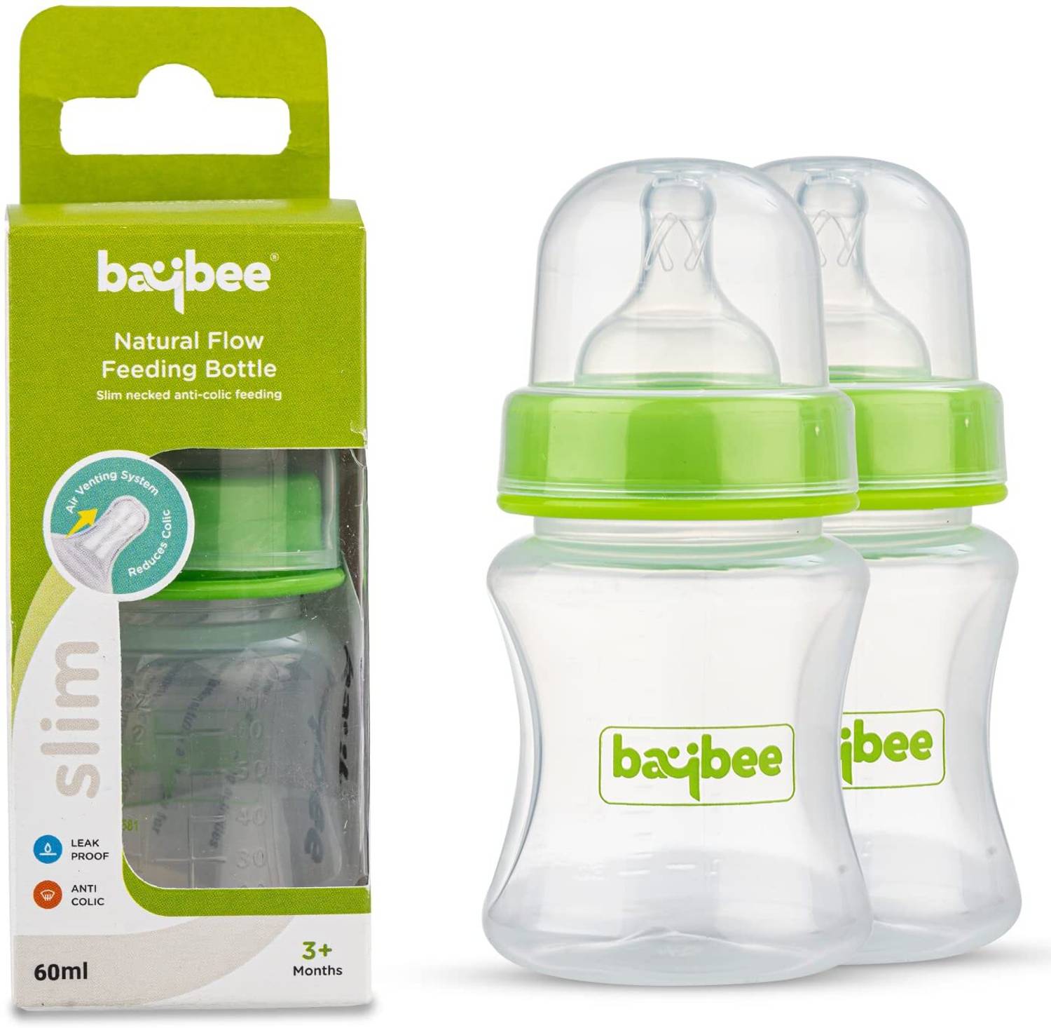 baybee Natural Flow Baby Feeding Bottle Leak Proof Milk Feeding Bottle for New Born - 60 ml