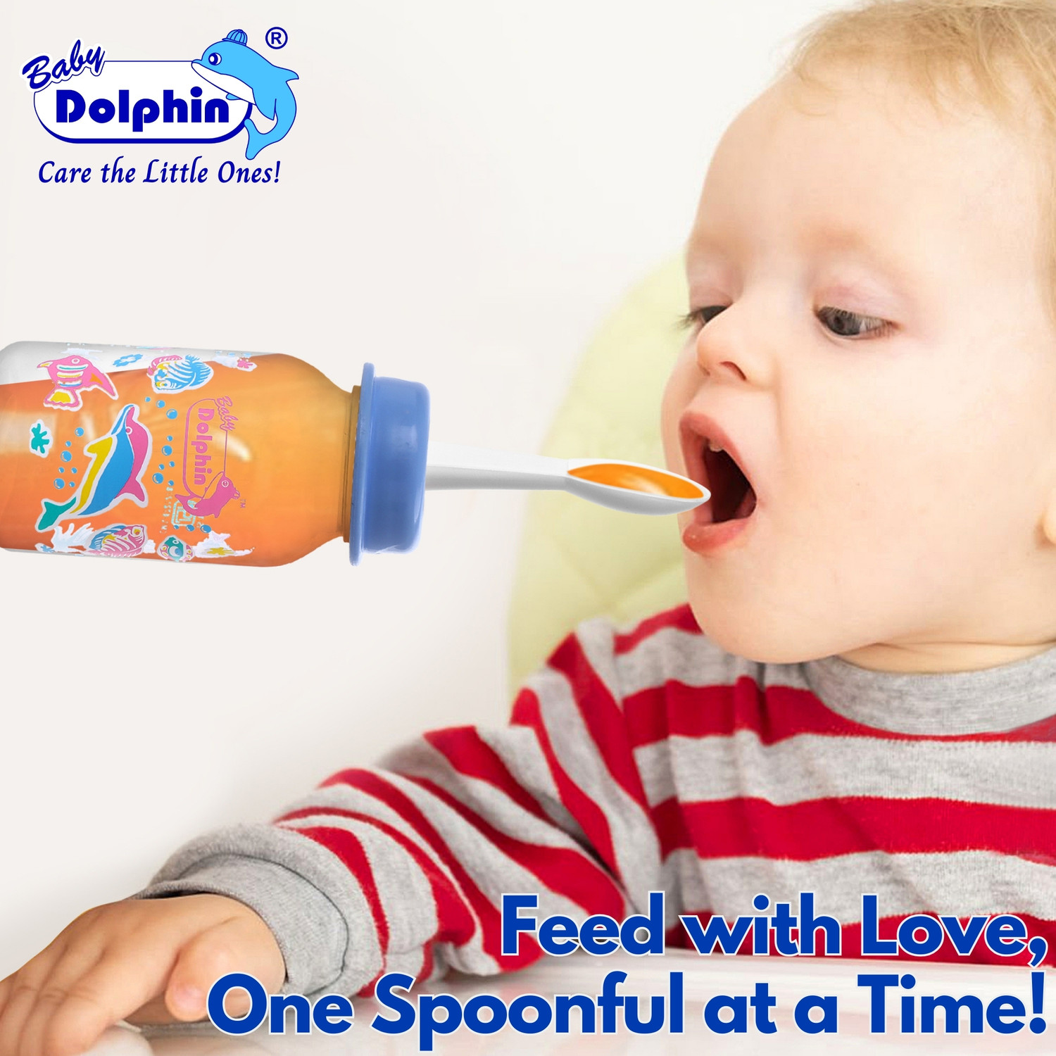 Image of Baby Dolphin Prince 2 in 1 Baby Feeding Bottle with Spoon |Anti-Colic| BPA Free, 3m+, Fish - 125 ml