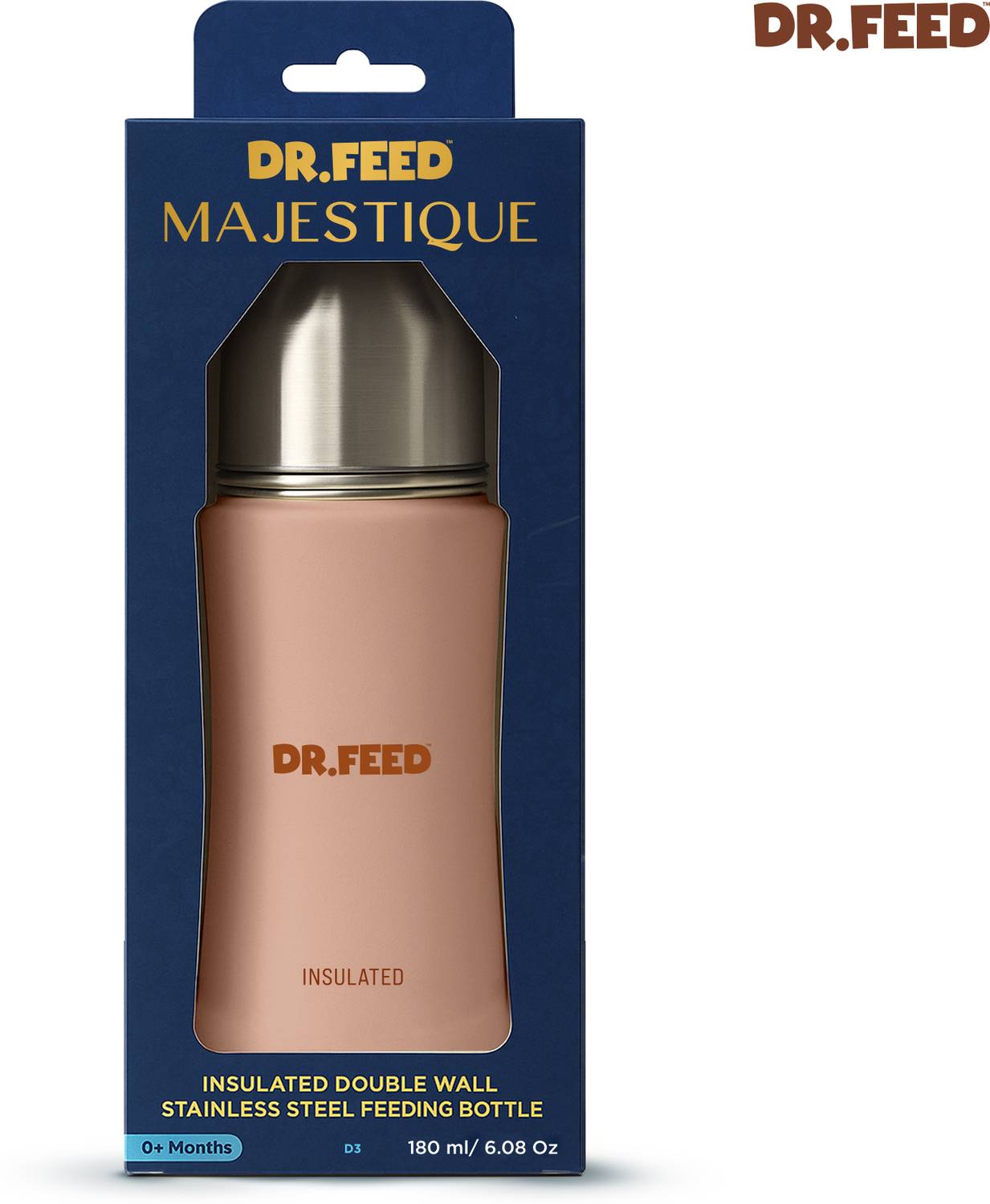 Adore Dr.Feed Majestique Insulated Steel Feeding Bottle with Anti-Colic Teat- D3 - 180 ml