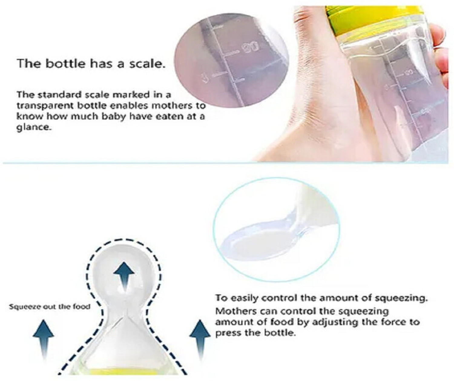 Image of Swito Mart BABY SQUEEZE FOOD FEEDER BOTTLE WITH DISPENSING SPOON BPA FREE SILICONE - 90 ml