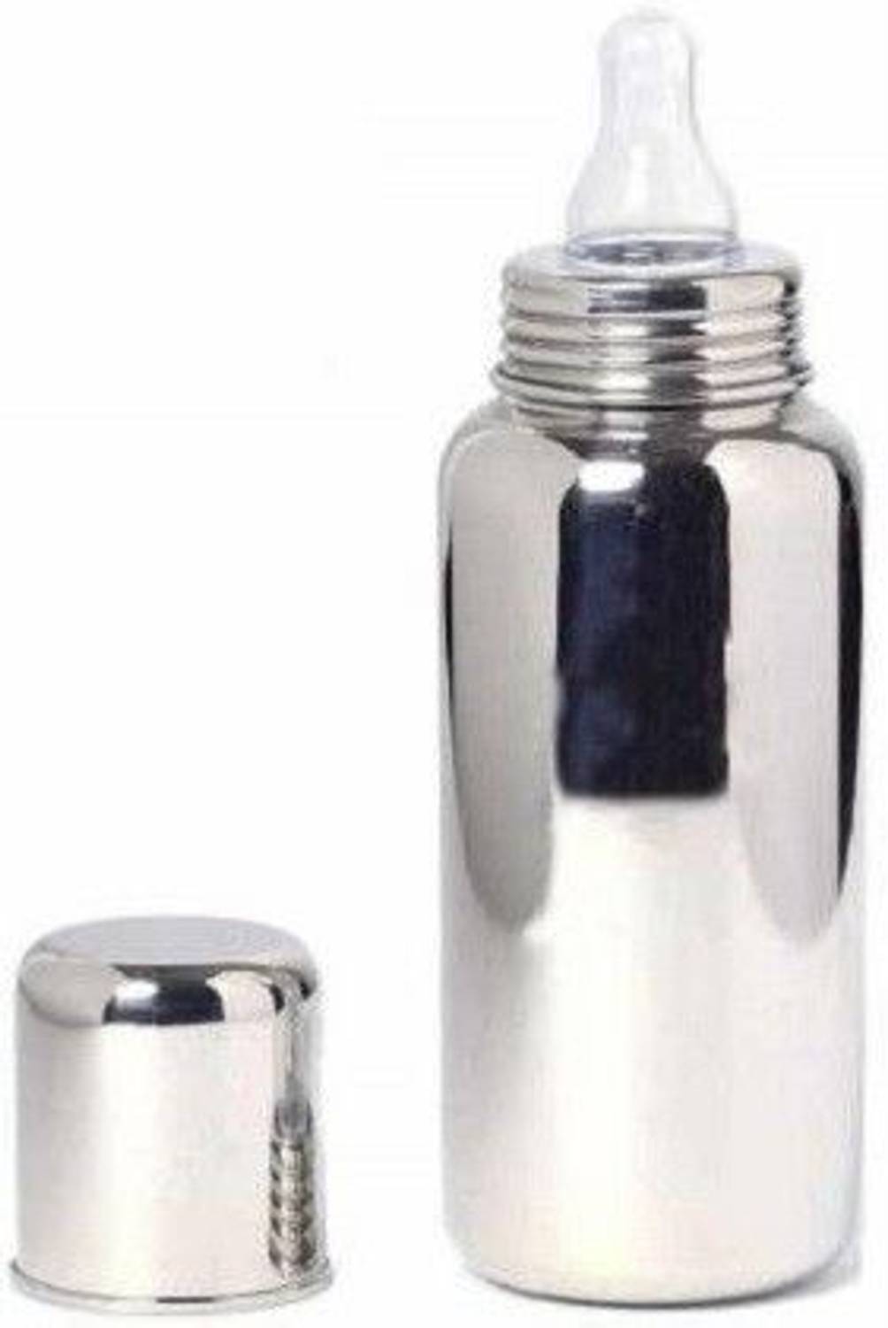 KRISHVIA Stainless Steel Baby Feeding Bottle for Milk Easy to Hold Design 304 Food Grade Silicon Nipple , 250 ml silver - 250 ml