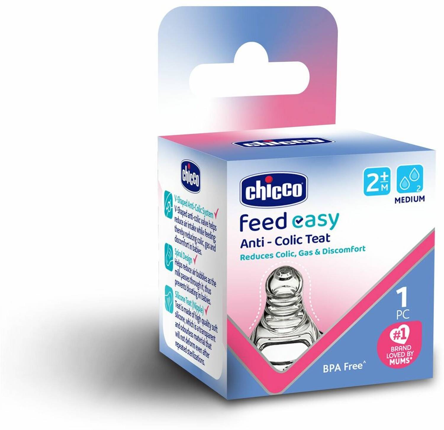 Chicco Feed Easy Teat (2m+, Medium) (2 Pcs) - 120 ml