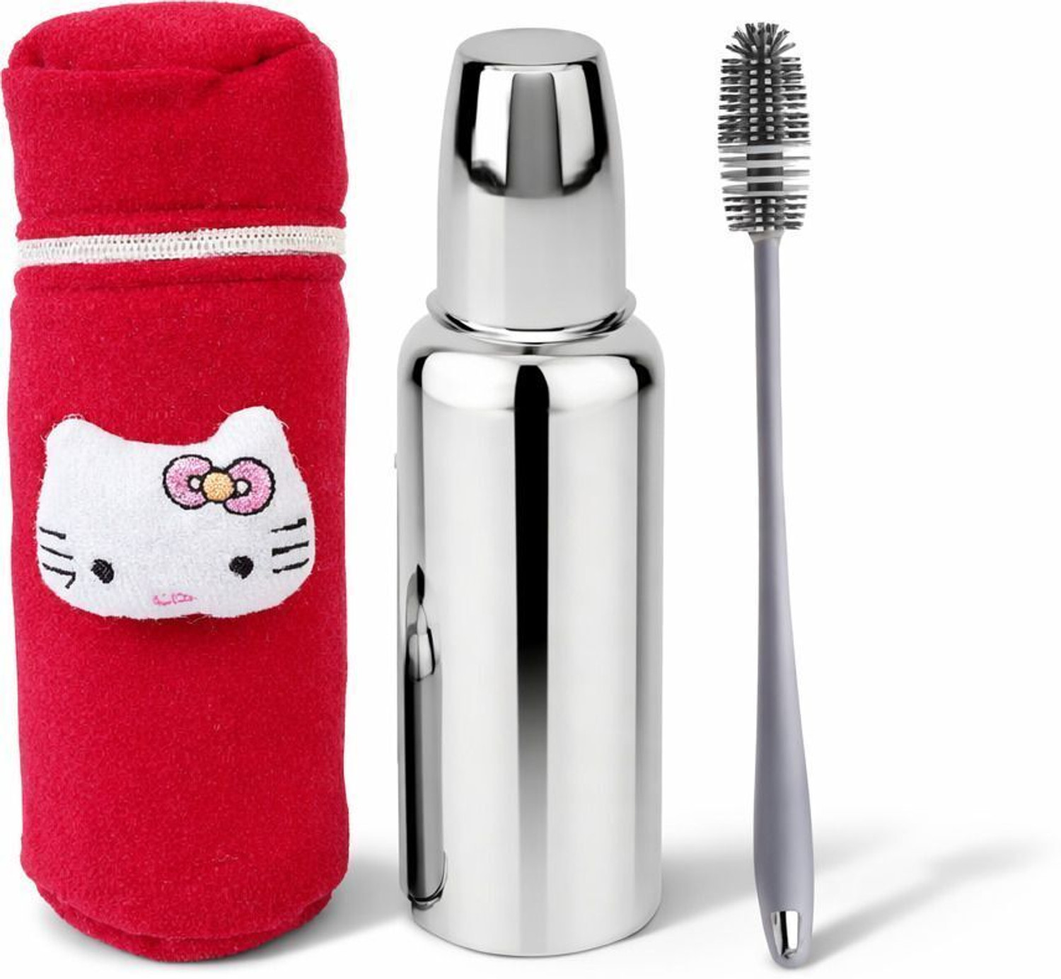 Image of Kids Globe Baby steel feeding bottle 250 ml with bottle cover and bottle cleaning brush - 250 ml