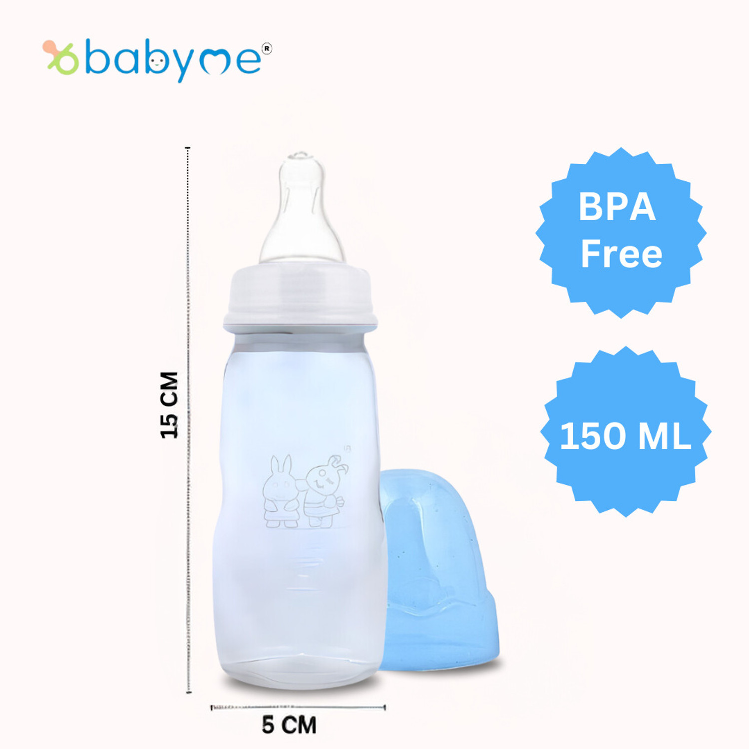Image of Babyme Smooth Neck BPA free Feeding Bottle With Silicon Nipple for Baby /Infant /Toddler - 150 ml
