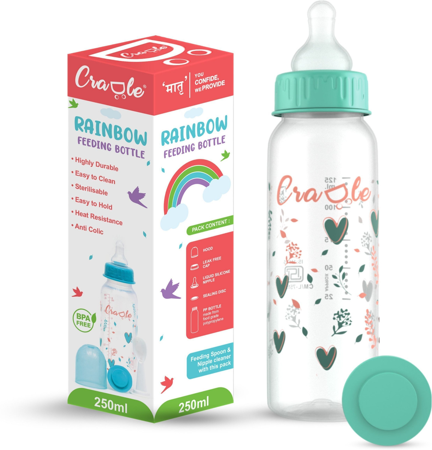 Image of Cradle Rainbow Feeding Bottle - 250 ml