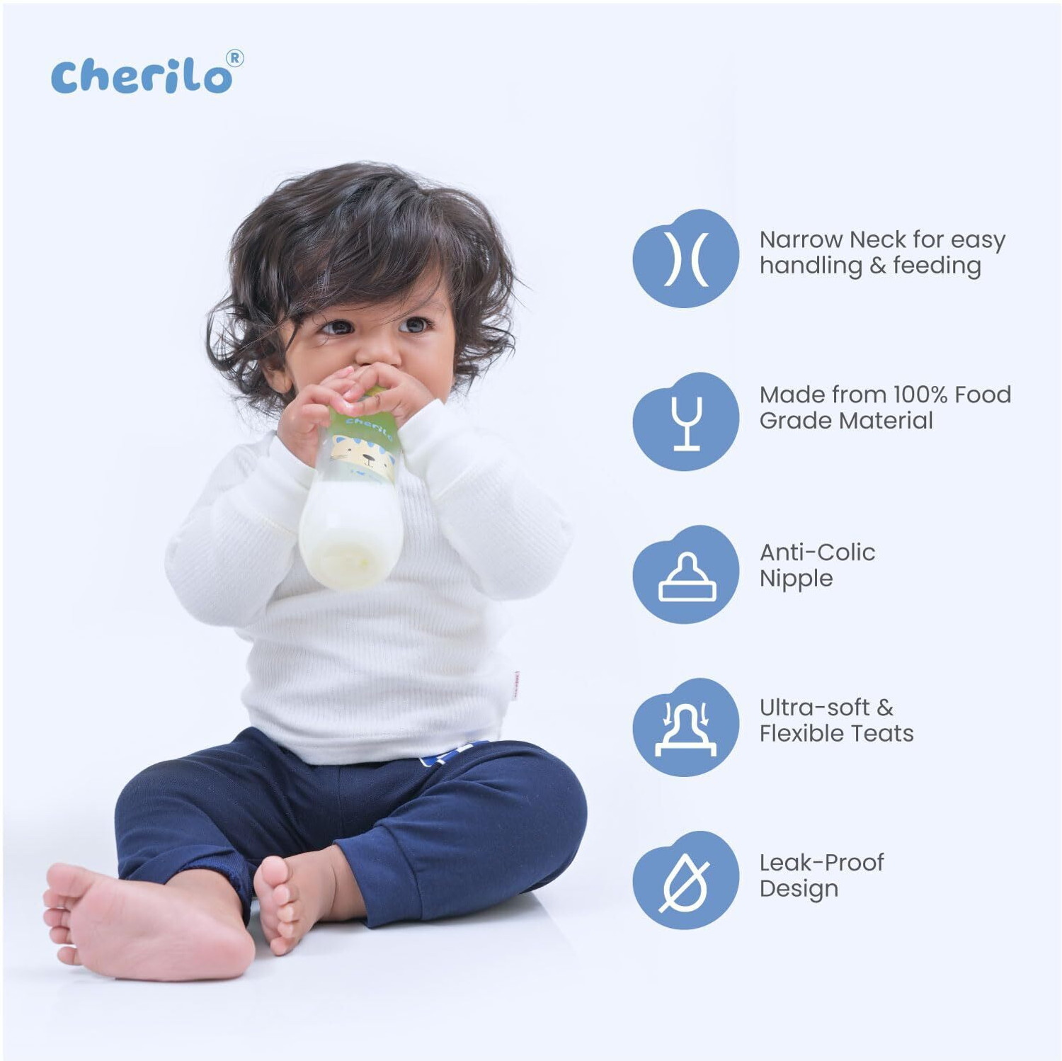 Image of Cherilo Anti-Colic Slim, Classic Baby Feeding Bottle, Upto 3 Years, Lovely Cat Style - 125 ml