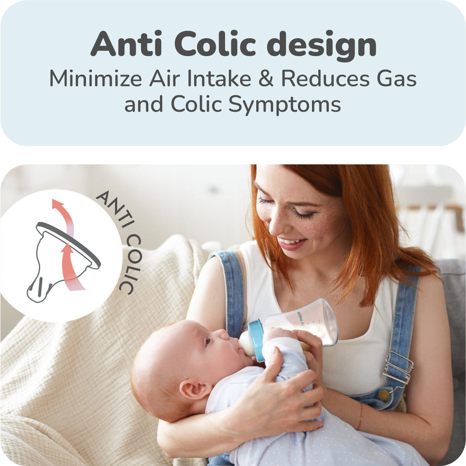 Image of R for Rabbit Anti Colic Glass Baby Feeding Bottle| Wide Neck Soft Silicone Nipple| 0+ Months| - 120 ml