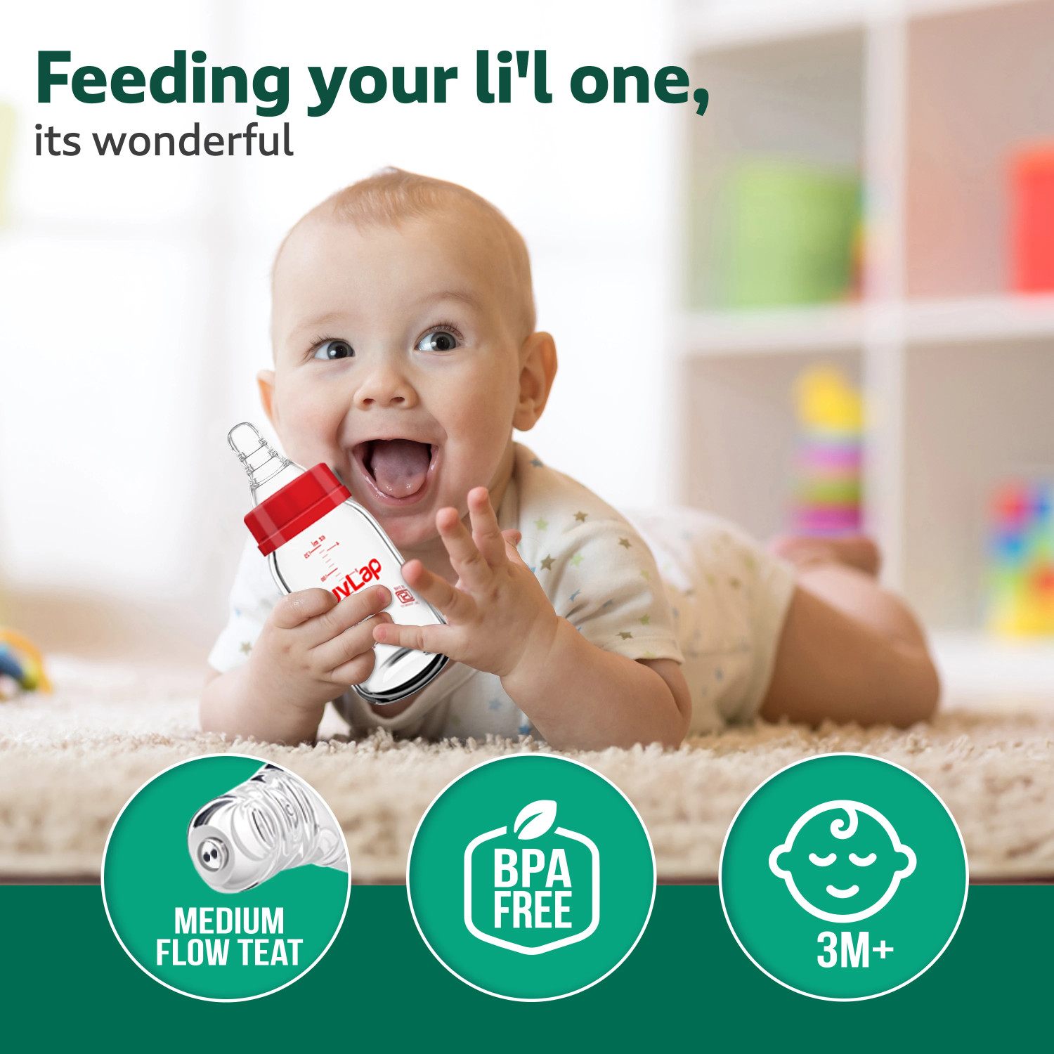 Image of LuvLap Essential Slim Neck Glass Feeding Bottle, Newborns & Toddlers BPA Free Pack of 2 - 250 ml